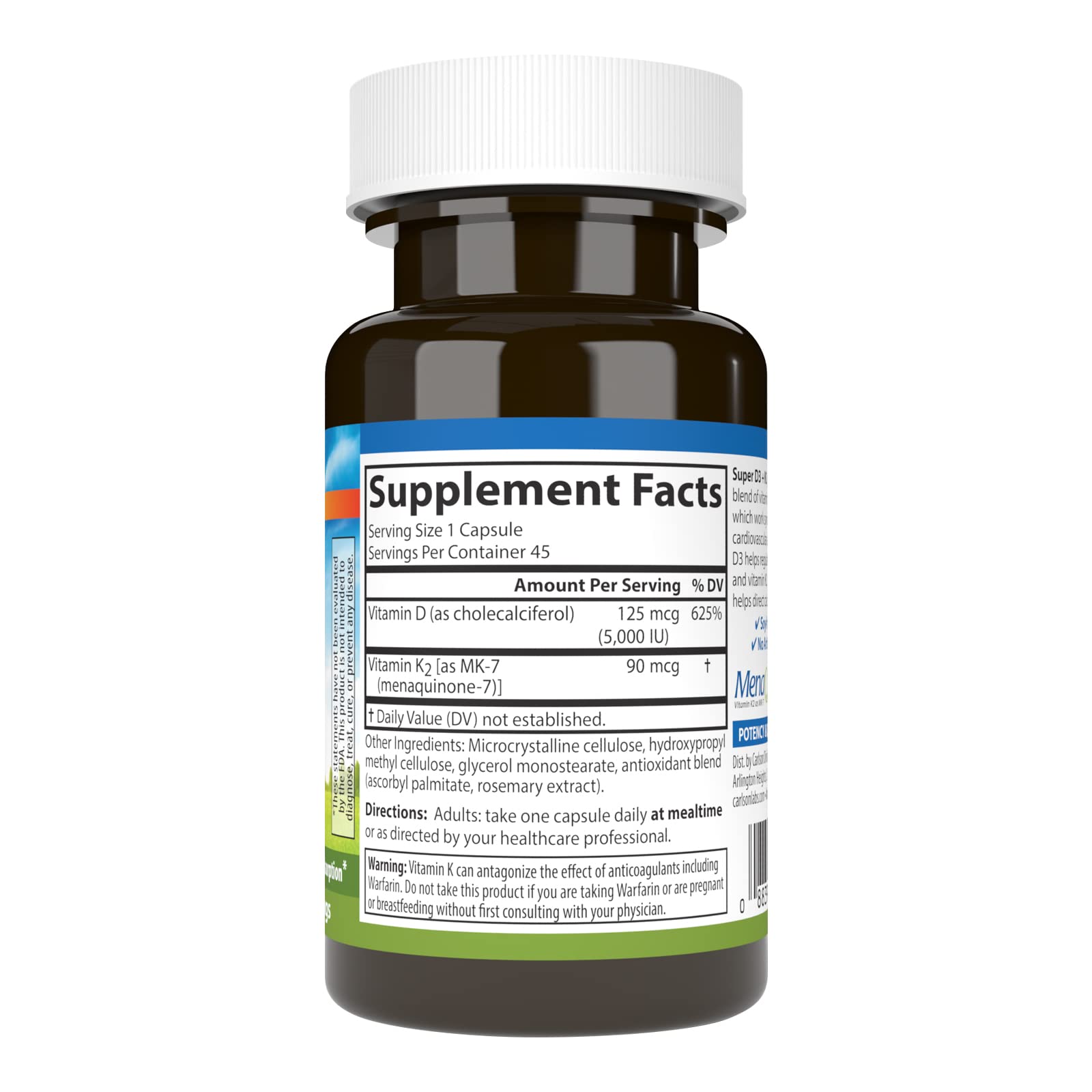Foto 2 | Suplemento Carlson Super D3 + K2 125 Mcg De Vitamina D3 90 Mcg De K2 - Venta Internacional.