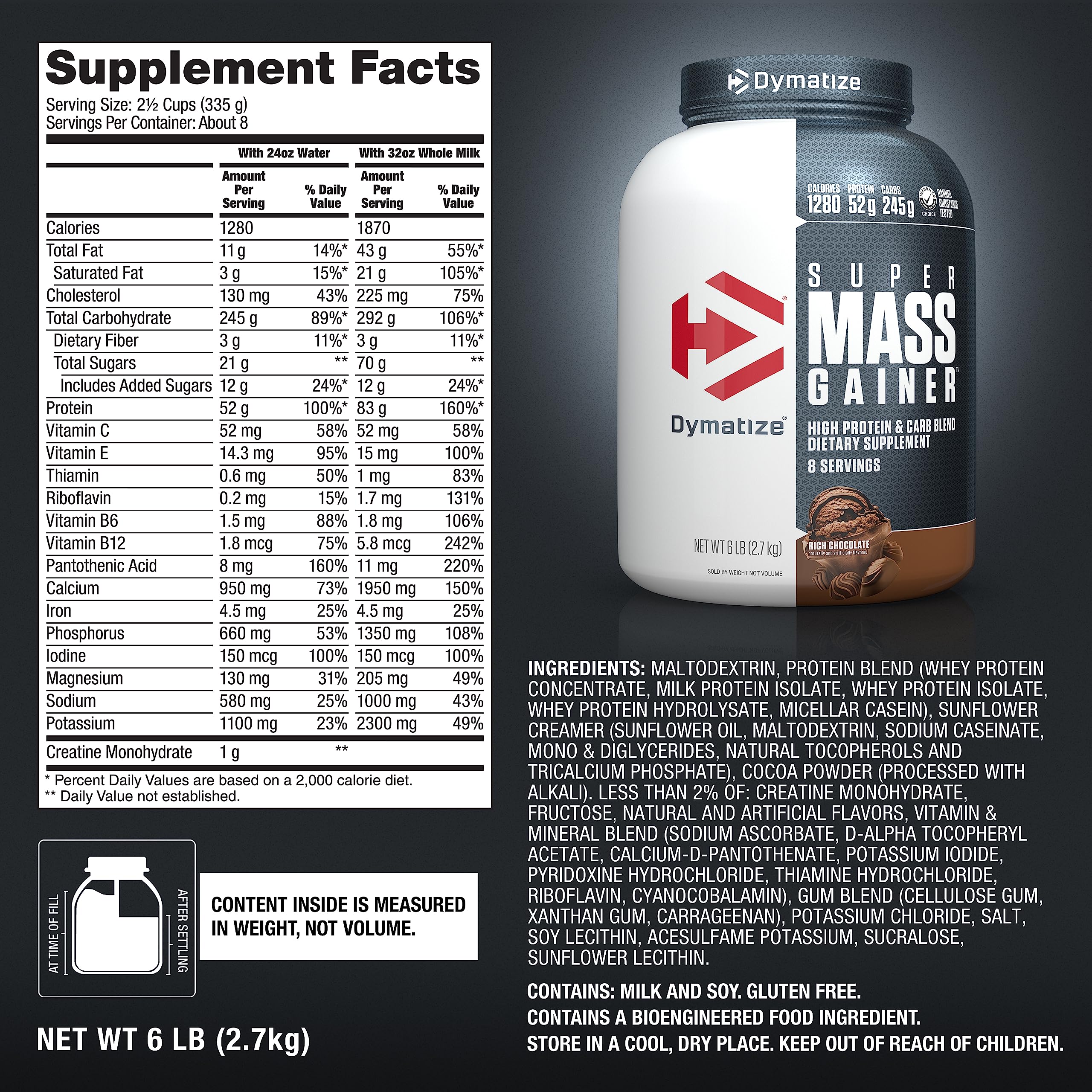 Foto 6 pulgar | Proteína En Polvo Dymatize Super Mass Gainer 2,7 Kg 1280 Kcal - Venta Internacional.