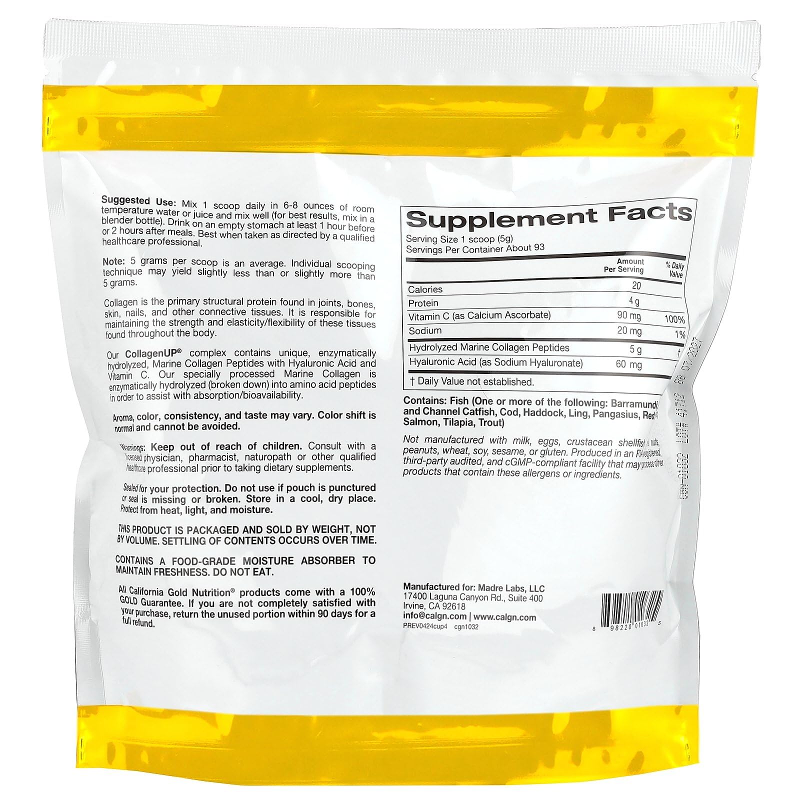 Foto 3 pulgar | Suplemento California Gold Nutrition Collagenup 464 G - Venta Internacional.