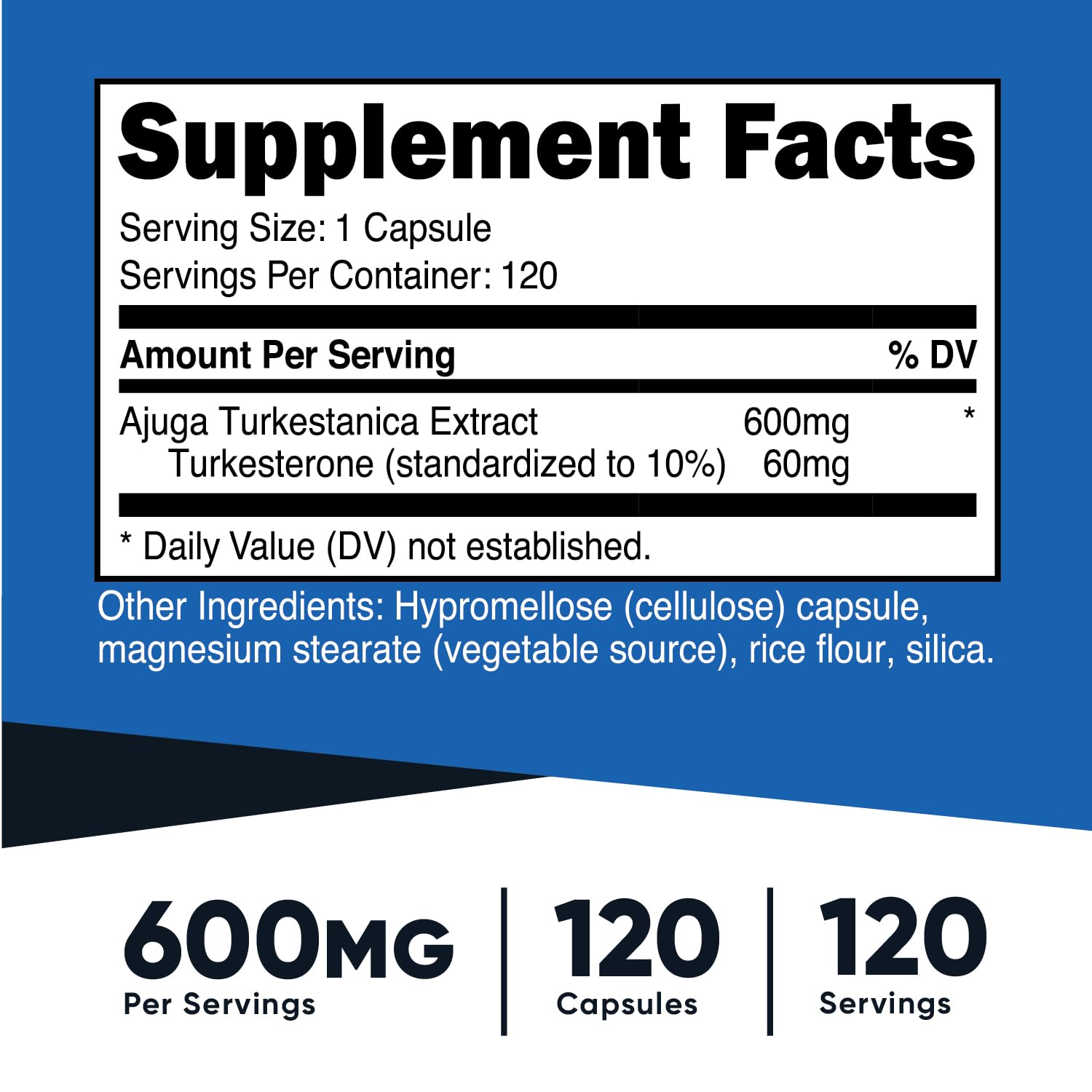 Foto 3 pulgar | Suplemento Dietético Nutricost Turkesterone 600 Mg 120 Cápsulas - Venta Internacional.
