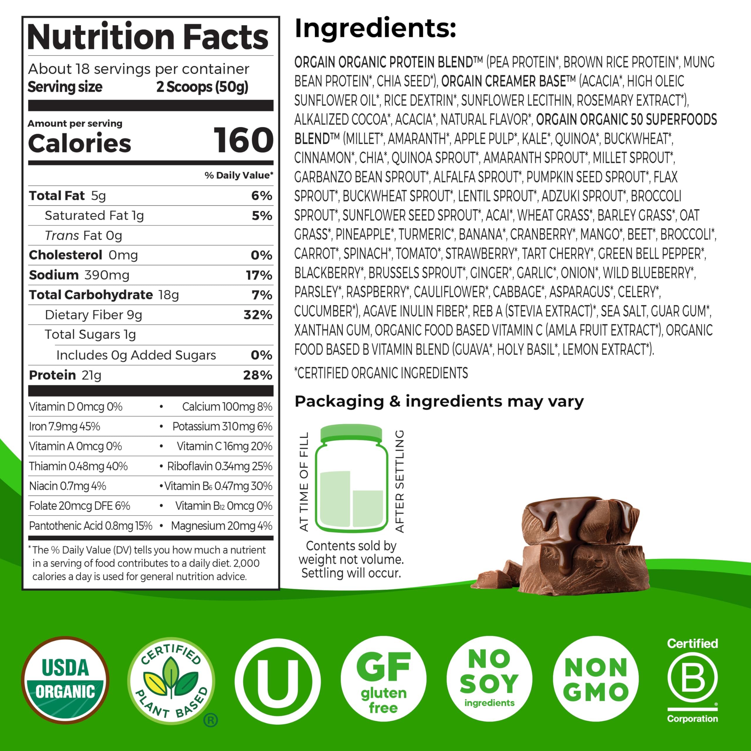 Foto 3 pulgar | Fudge De Chocolate Cremoso Vegano Orgánico Con Proteína En Polvo Orgain - Venta Internacional.