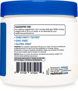 Foto 4 | Suplemento Nutricost Creatina Hcl En Polvo 240 Ml (300 Porciones) - Venta Internacional.