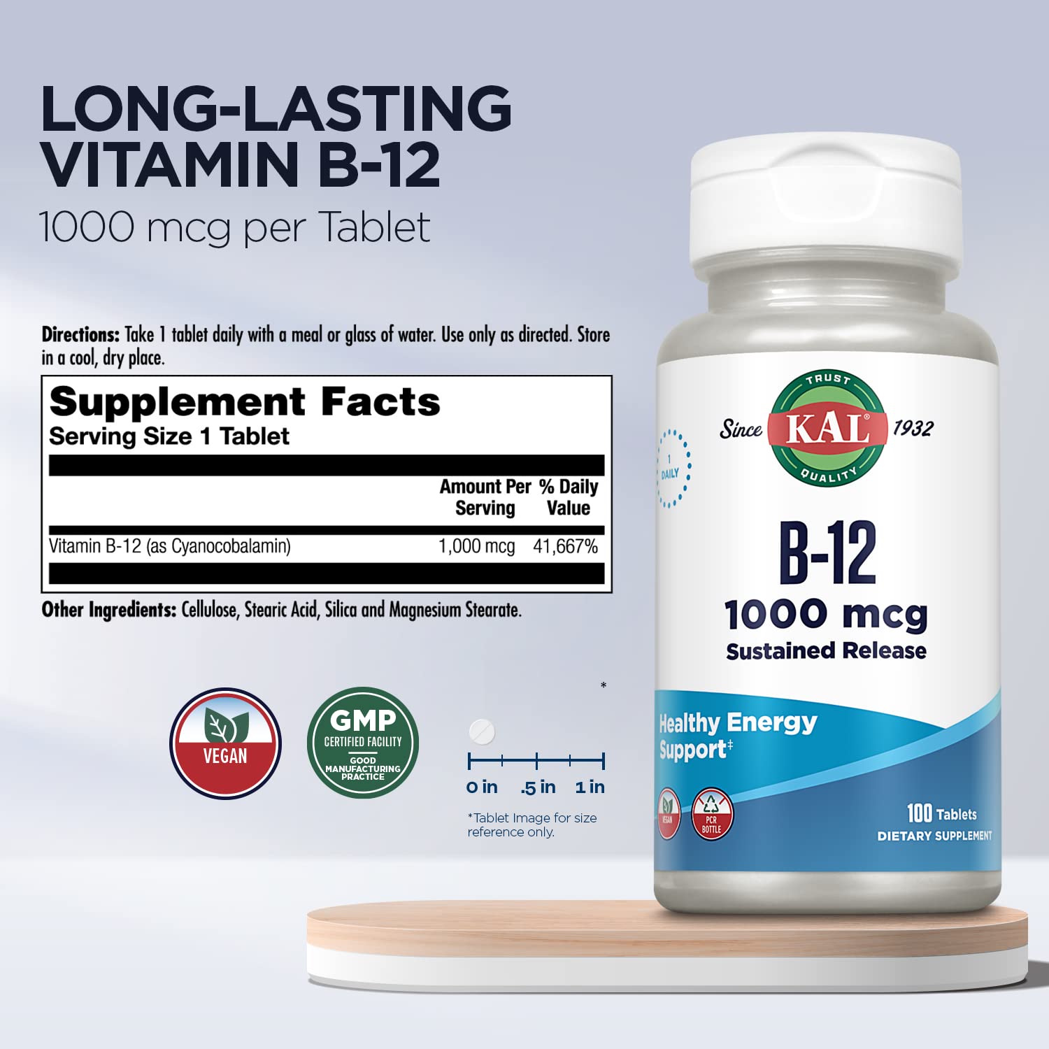 Foto 3 pulgar | Suplemento Kal De Vitamina B12 De 1000 Mcg De Liberación Sostenida, 100 Tabletas - Venta Internacional.