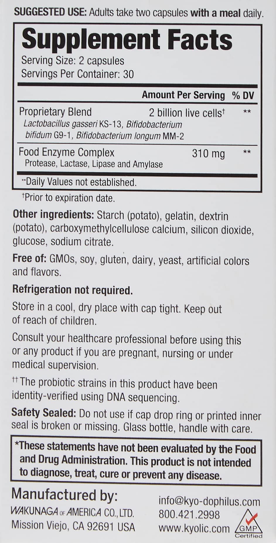 Foto 3 pulgar | Suplemento Kyolic Kyo-dophilus Probiotic Plus Enzymes 60 Cápsulas - Venta Internacional.