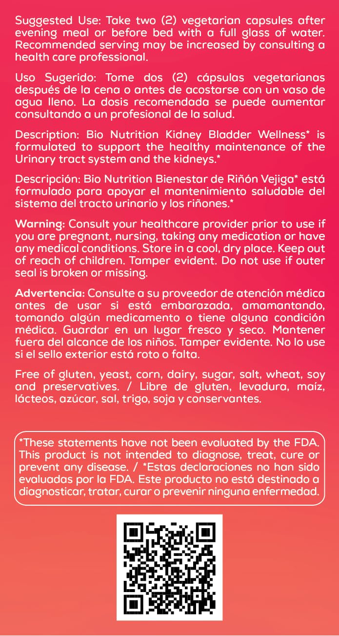 Foto 4 pulgar | Suplemento Bio Nutrition Kidney Bladder Wellness 60 Cápsulas - Venta Internacional.