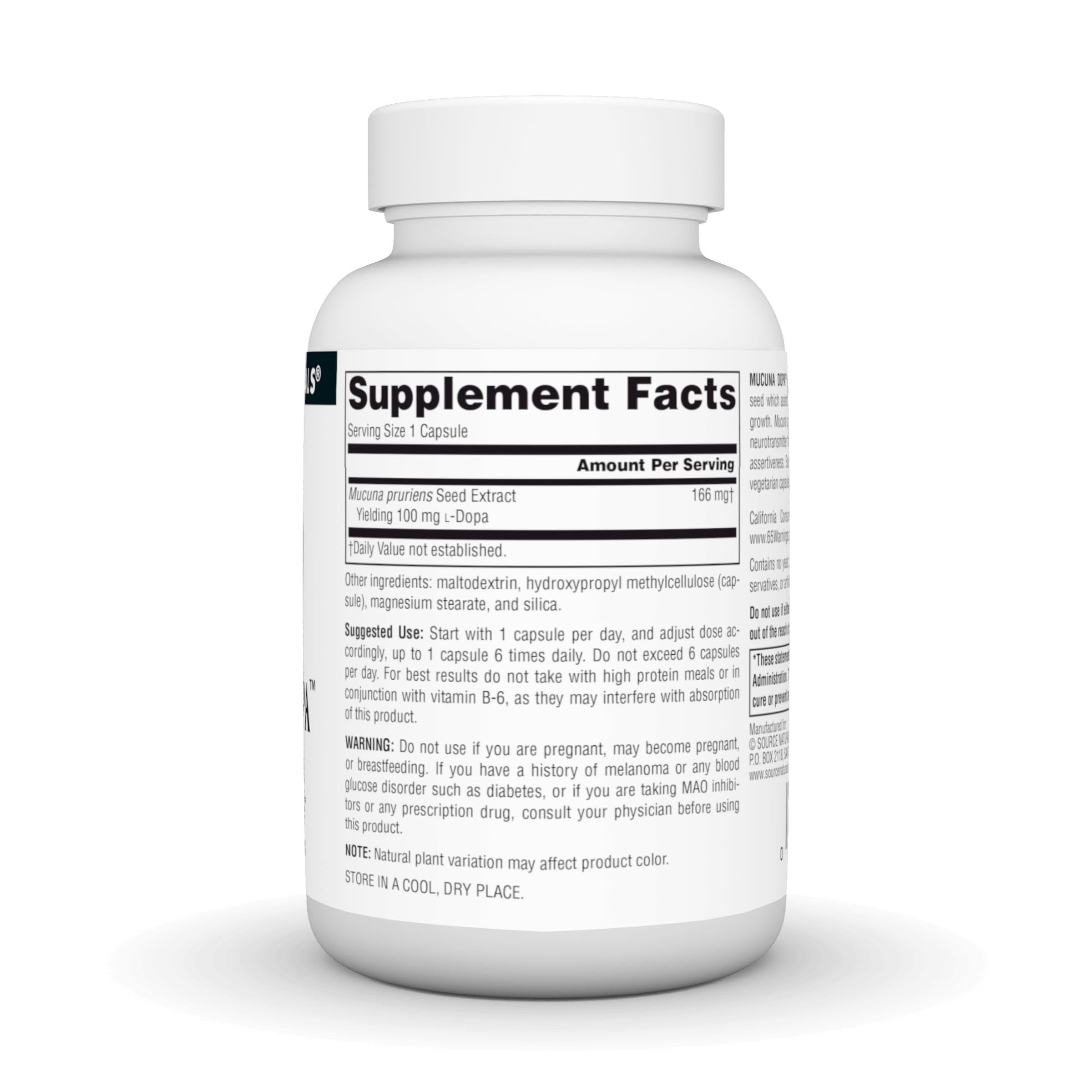 Foto 3 pulgar | Supplement Source Naturals Mucuna Dopa 100 Mg 120 Cápsulas - Venta Internacional.