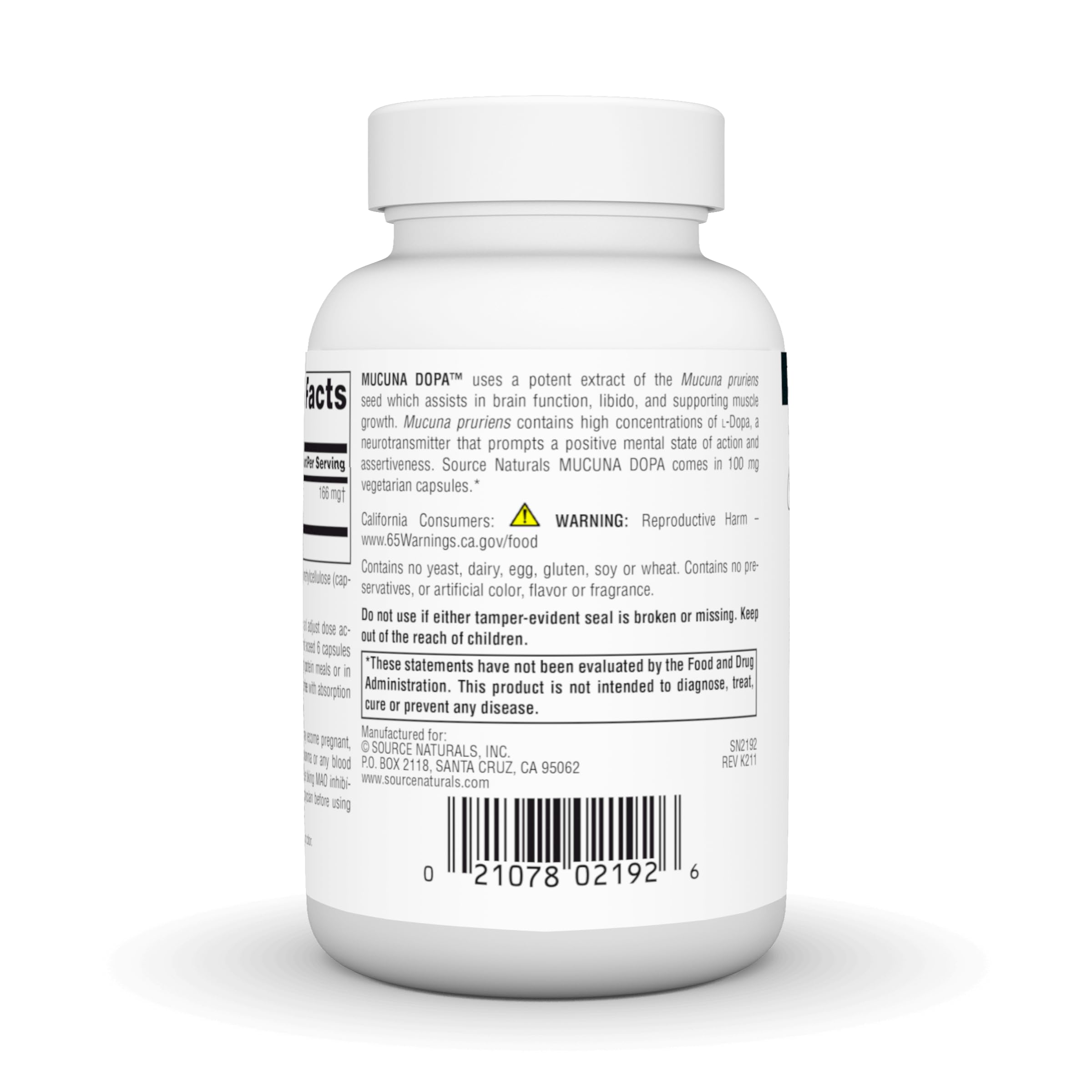 Foto 4 pulgar | Supplement Source Naturals Mucuna Dopa 100 Mg 120 Cápsulas - Venta Internacional.