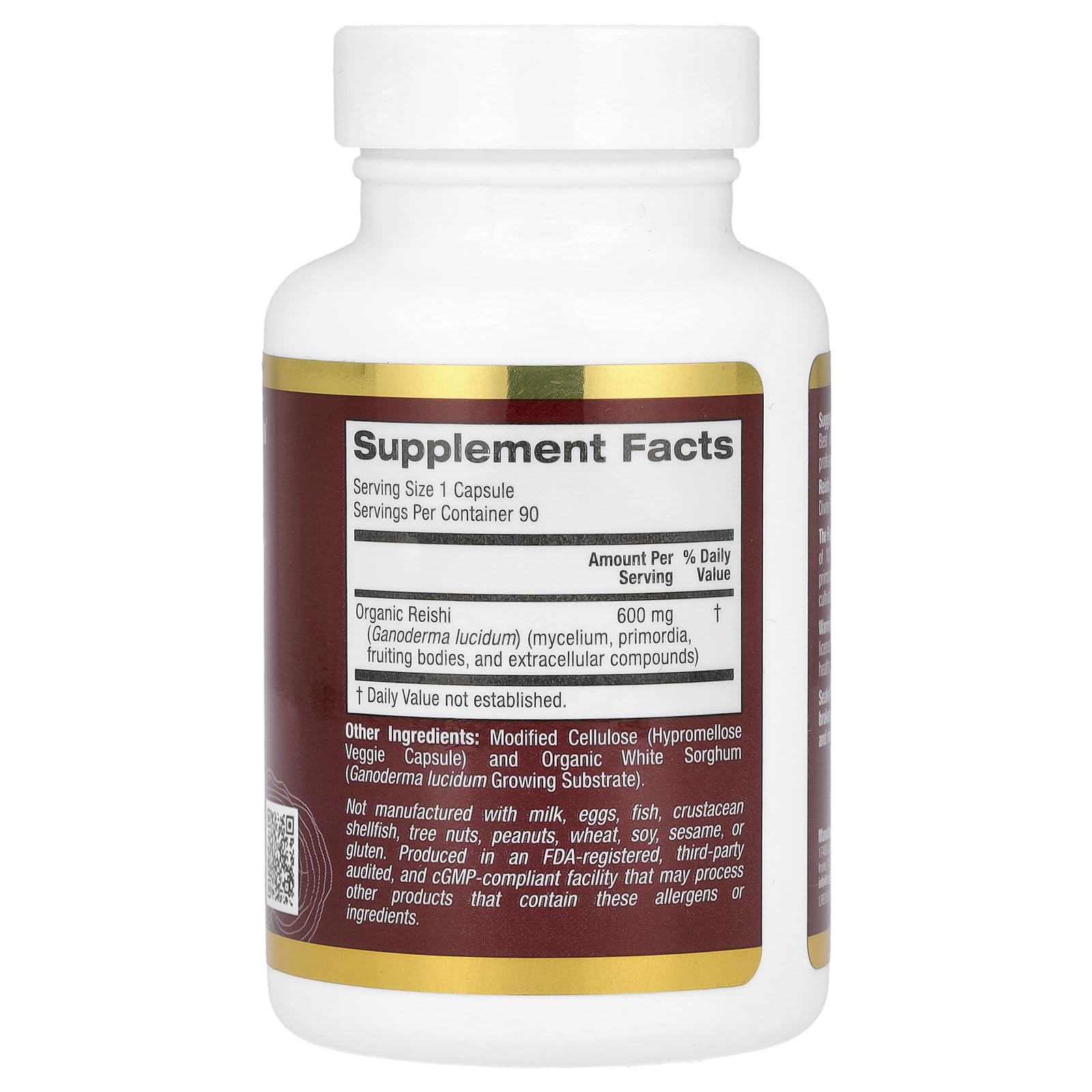 Foto 3 pulgar | Suplemento California Gold Nutrition Reishi 600 Mg 90 Cápsulas - Venta Internacional.