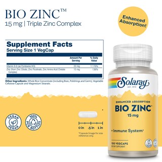Foto 2 | Suplemento Solaray Bio Zinc, 15 Mg, Complejo Triple De Zinc, 100 Cápsulas Vegetales - Venta Internacional.