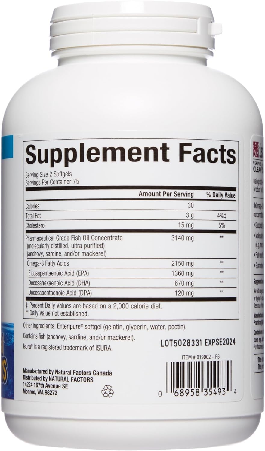 Foto 3 pulgar | Aceite De Pescado Natural Factors Ultra Strength Rxomega-3 150 Cápsulas Blandas - Venta Internacional.