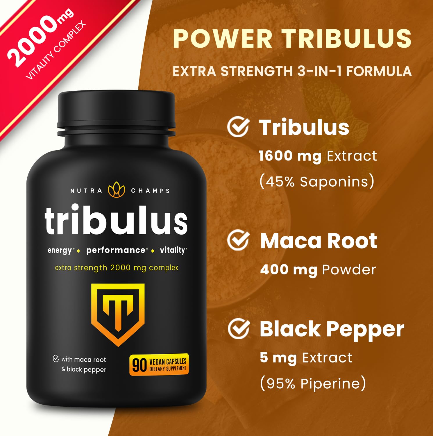 Foto 3 | Suplemento Nutrachamps Tribulus Terrestris 2000 Mg 90 Cápsulas - Venta Internacional.
