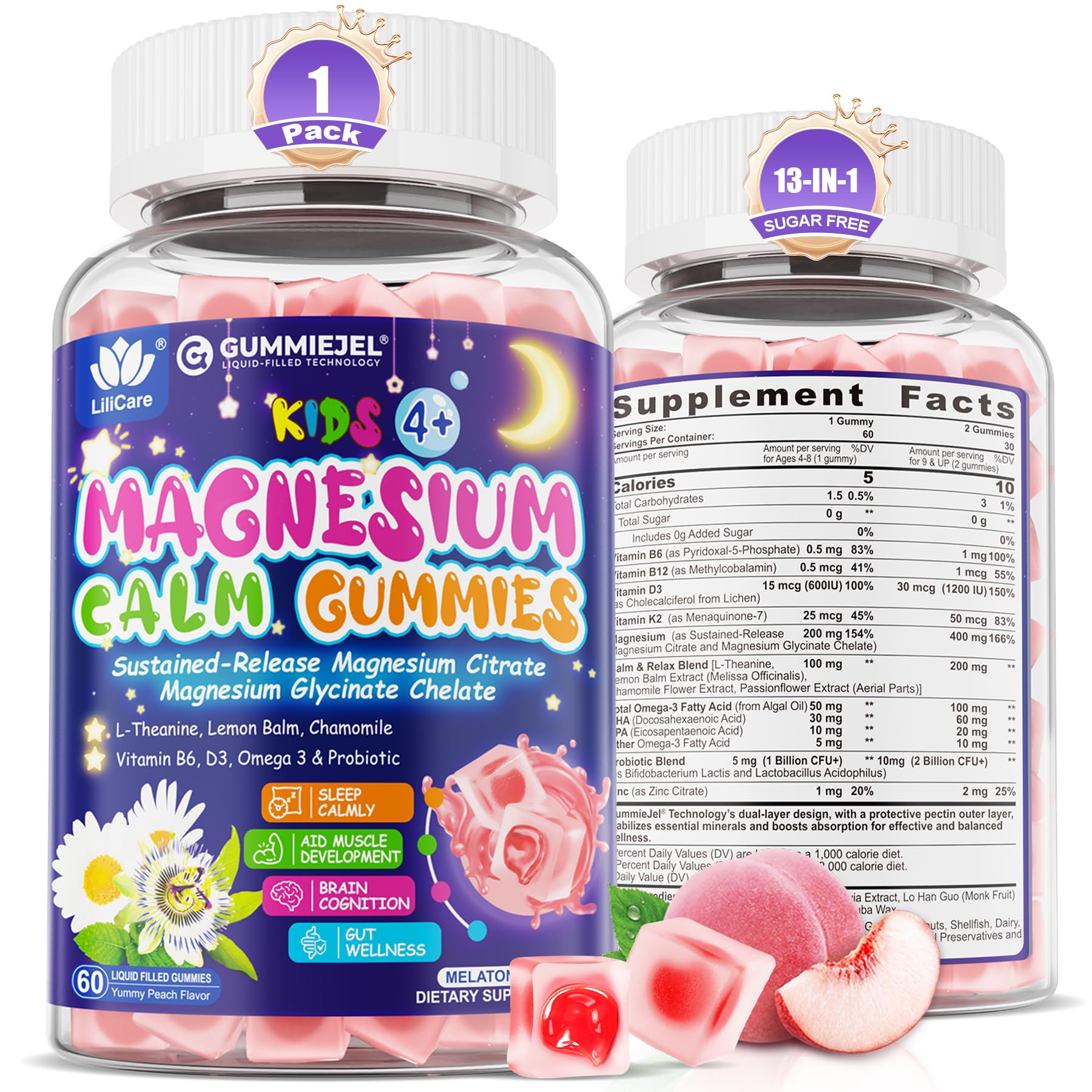 Foto 2 pulgar | Magnesio Lilicare para Niños con Omega 3 60 Gomitas - Venta Internacional