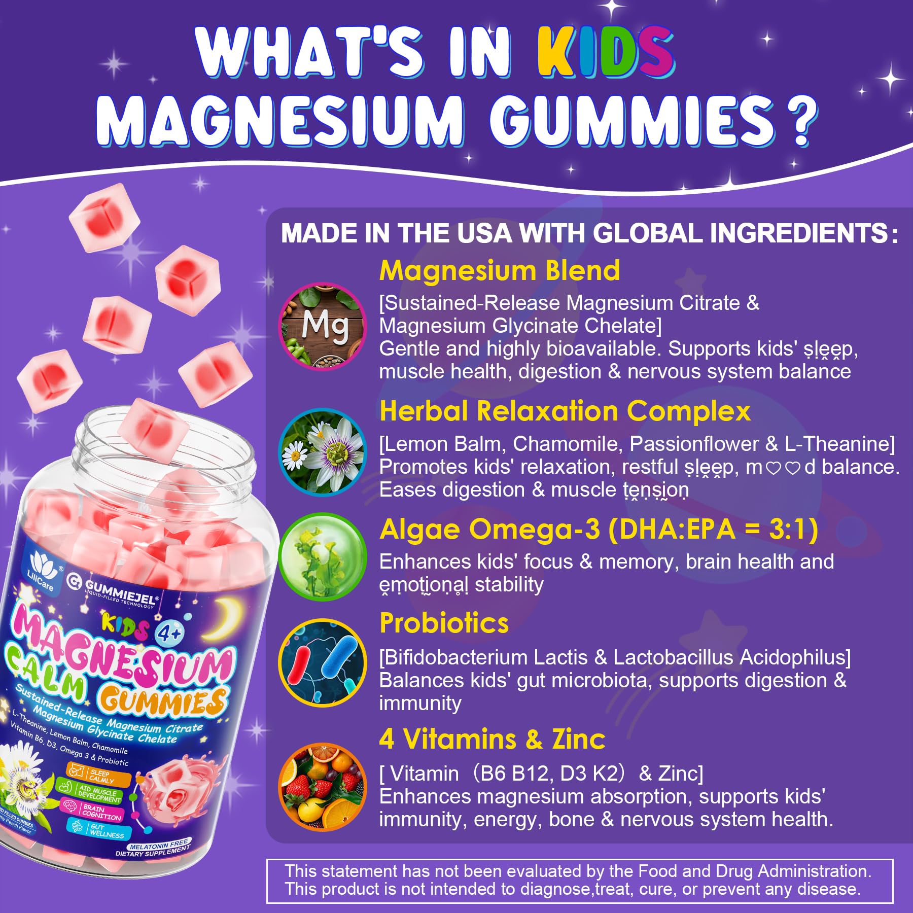 Foto 4 pulgar | Magnesio Lilicare para Niños con Omega 3 60 Gomitas - Venta Internacional
