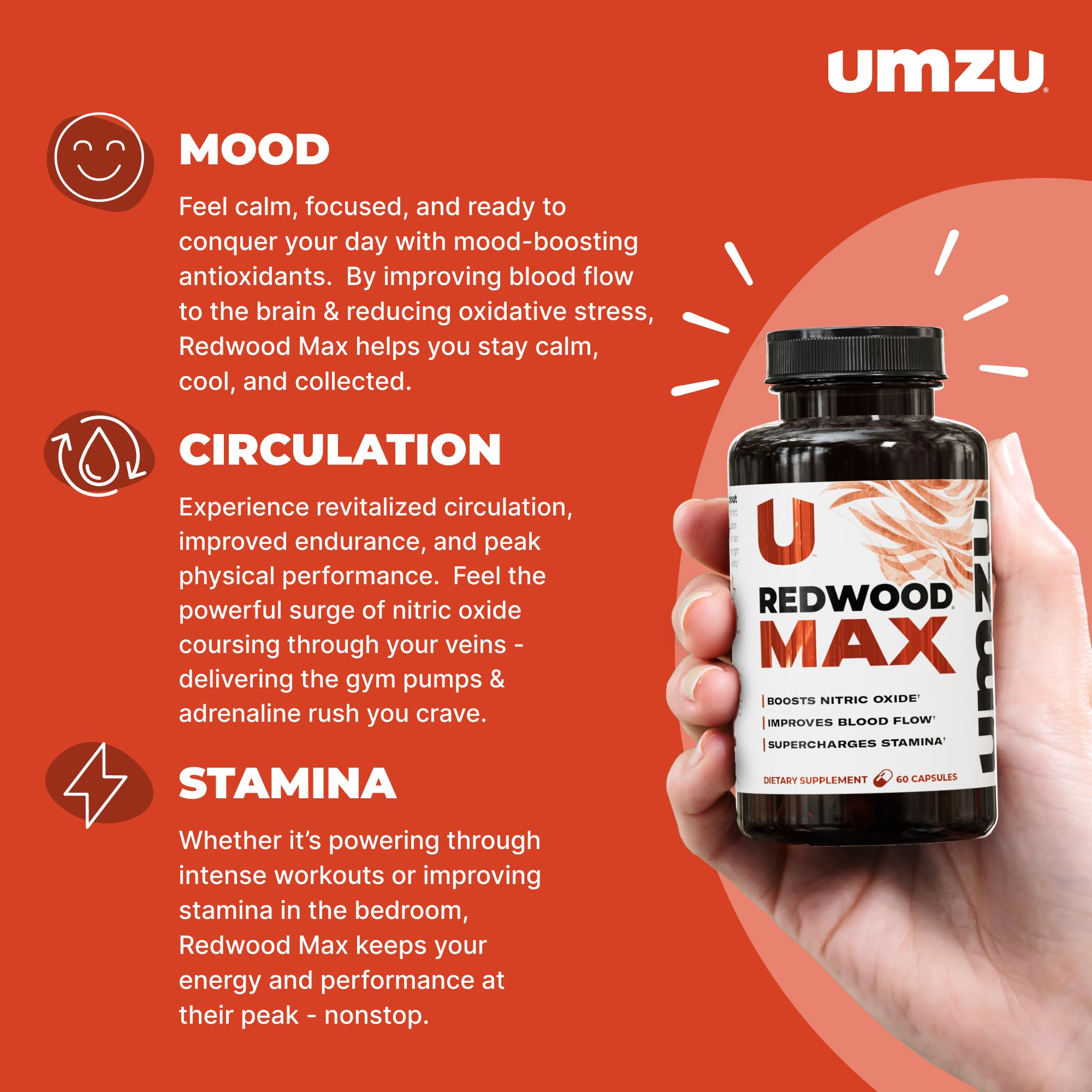 Foto 3 pulgar | Potenciador De Óxido Nítrico Umzu Redwood Max 60 Cápsulas - Venta Internacional.