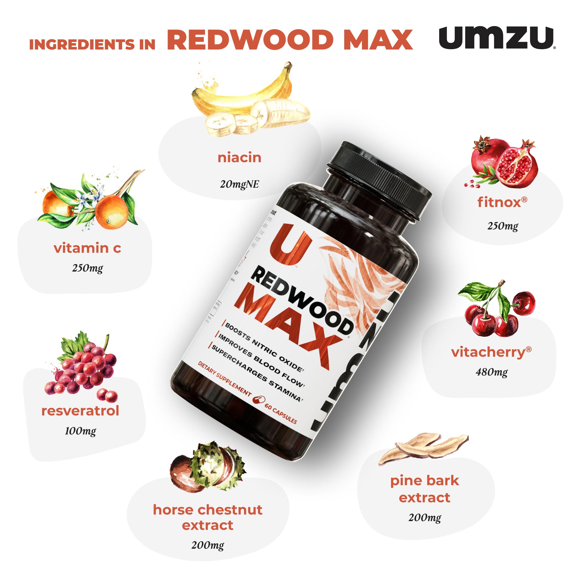 Foto 4 pulgar | Potenciador De Óxido Nítrico Umzu Redwood Max 60 Cápsulas - Venta Internacional.