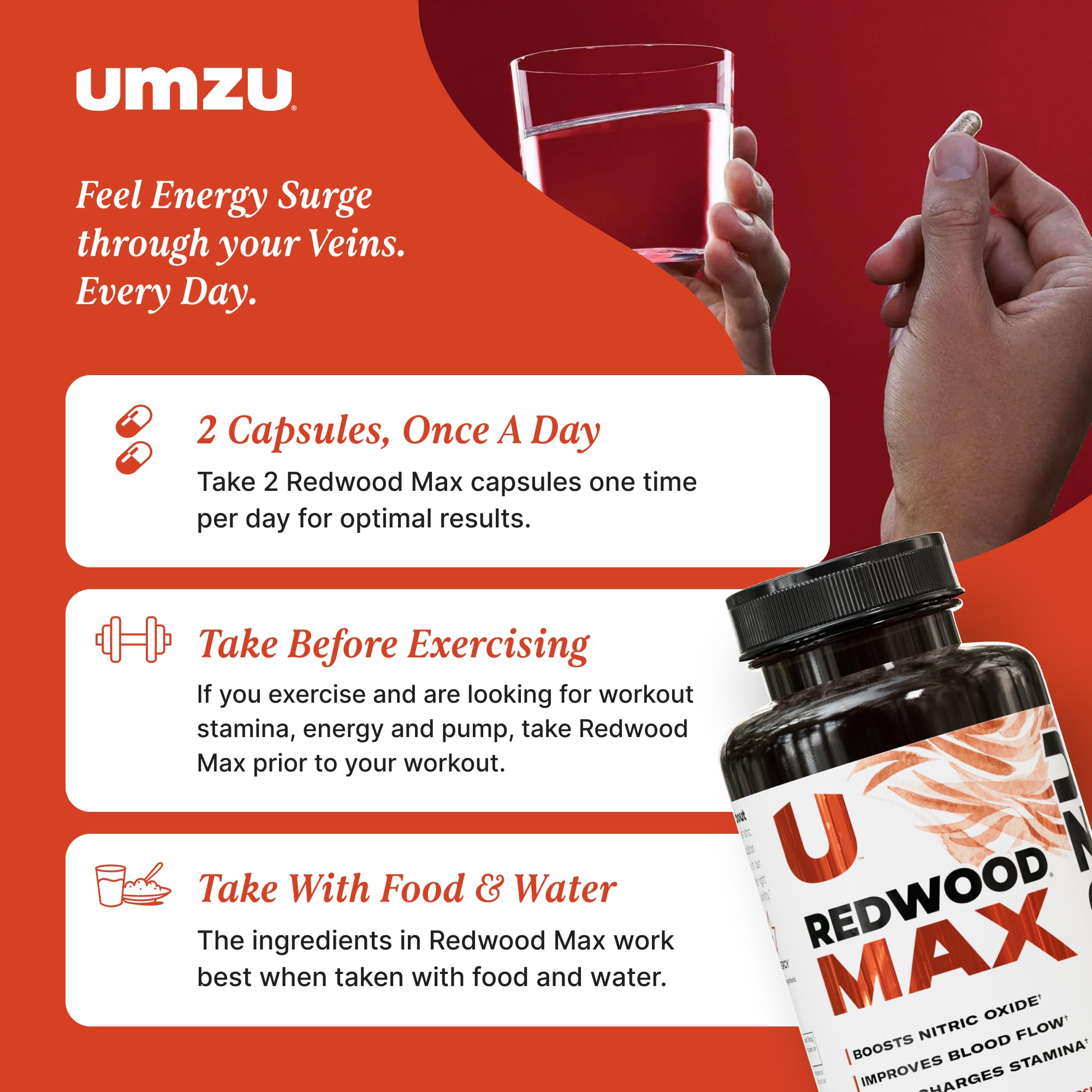 Foto 5 pulgar | Potenciador De Óxido Nítrico Umzu Redwood Max 60 Cápsulas - Venta Internacional.