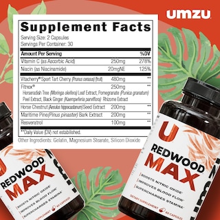 Foto 5 | Potenciador De Óxido Nítrico Umzu Redwood Max 60 Cápsulas - Venta Internacional.