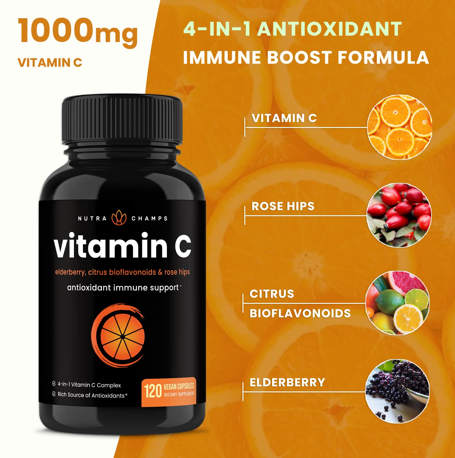 Foto 4 pulgar | Suplemento Nutrachamps De Vitamina C 1000 Mg Con Saúco 120 Cápsulas - Venta Internacional.