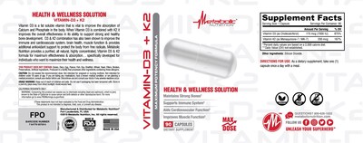 Foto 3 | Suplemento Metabólico Vitamina D3 + K2 7000 Ui 90 Cápsulas - Venta Internacional