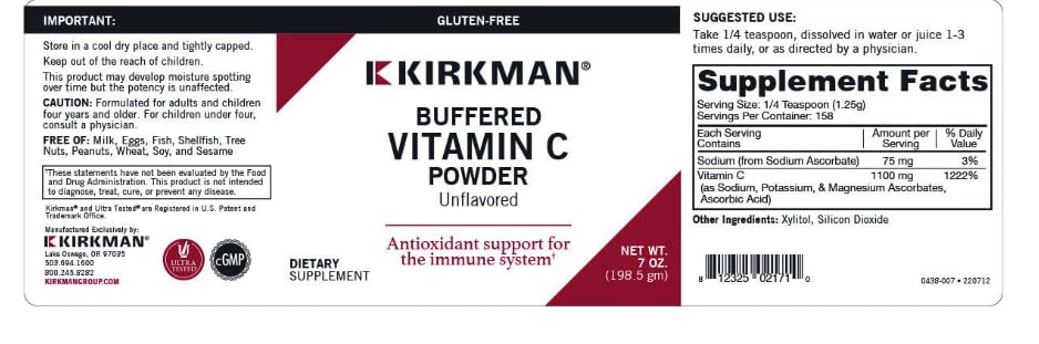 Foto 4 pulgar | Suplemento Vitamina C en Polvo Kirkman Buffered 200 Ml 1100 Mg Potente Antioxidante - Venta Internacional