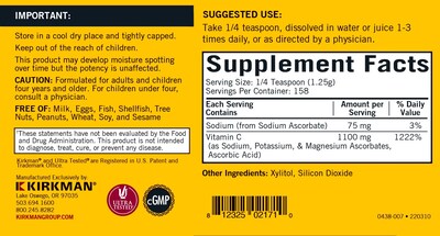Foto 4 | Suplemento Vitamina C en Polvo Kirkman Buffered 200 Ml 1100 Mg Potente Antioxidante - Venta Internacional