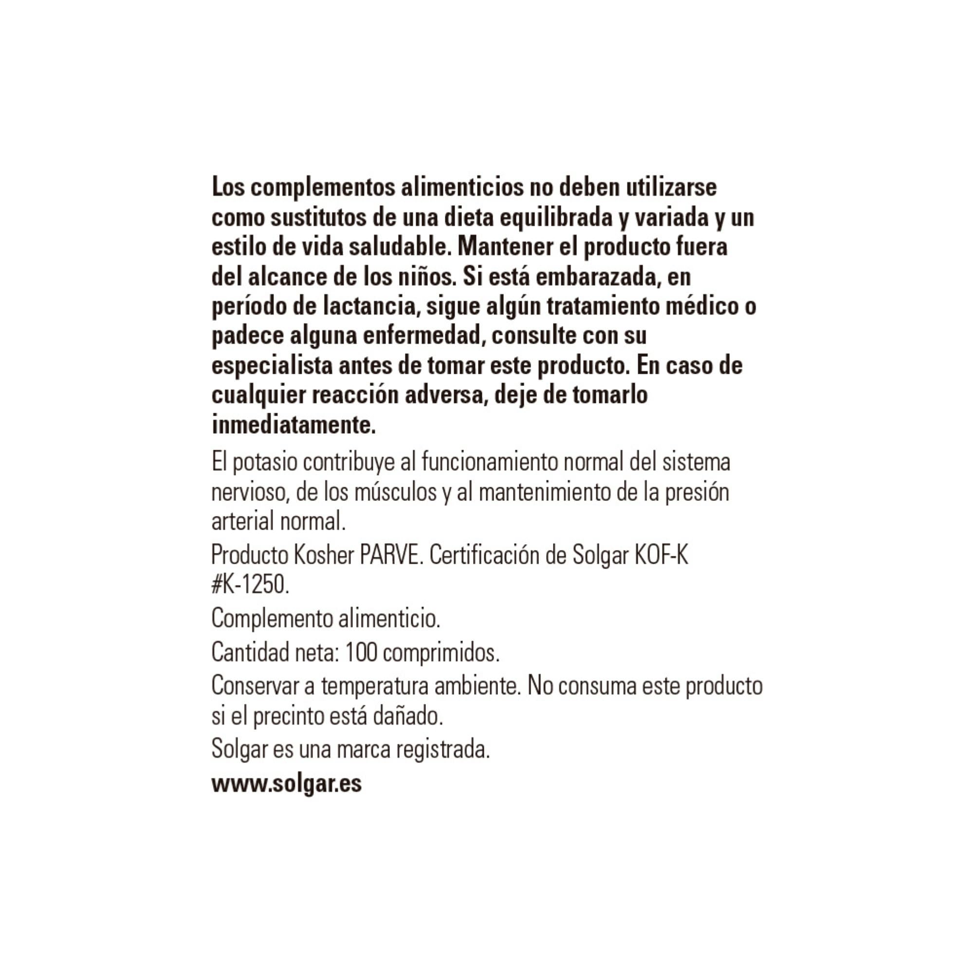 Foto 3 pulgar | Suplemento Solgar Potassium 100 Tabletas Para La Salud De Los Nervios Y Los Músculos - Venta Internacional.