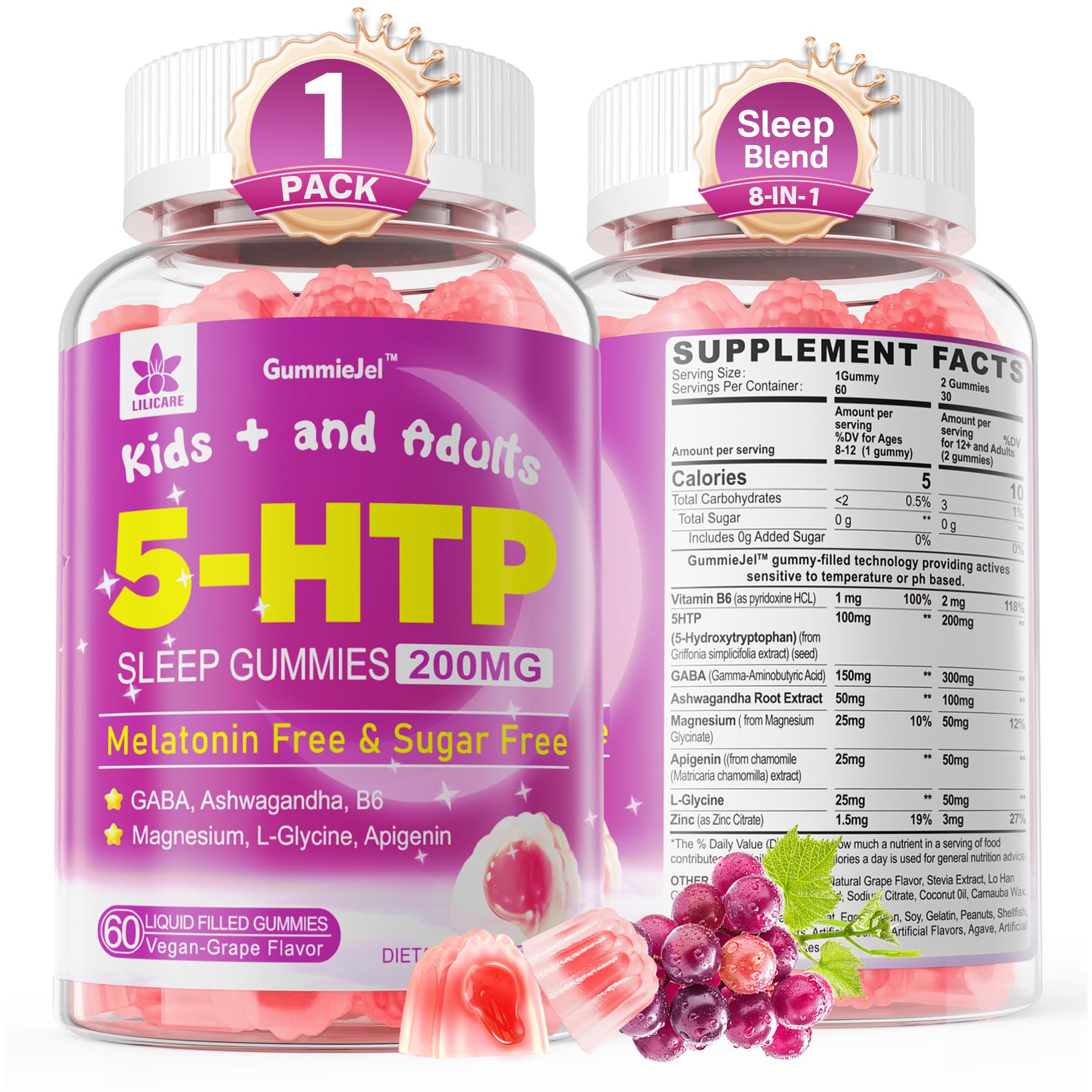 Foto 2 pulgar | Suplemento De Gomitas Lilicare 5htp 200 Mg Con Glicinato De Magnesio - Venta Internacional.