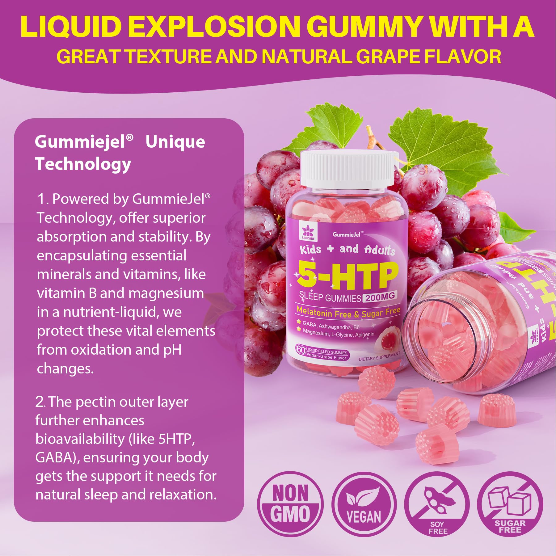 Foto 8 pulgar | Suplemento De Gomitas Lilicare 5htp 200 Mg Con Glicinato De Magnesio - Venta Internacional.