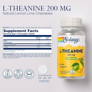 Foto 2 | Suplemento Solaray L De Teanina 200 Mg Con Vitamina B6 30 Comprimidos Masticables - Venta Internacional.