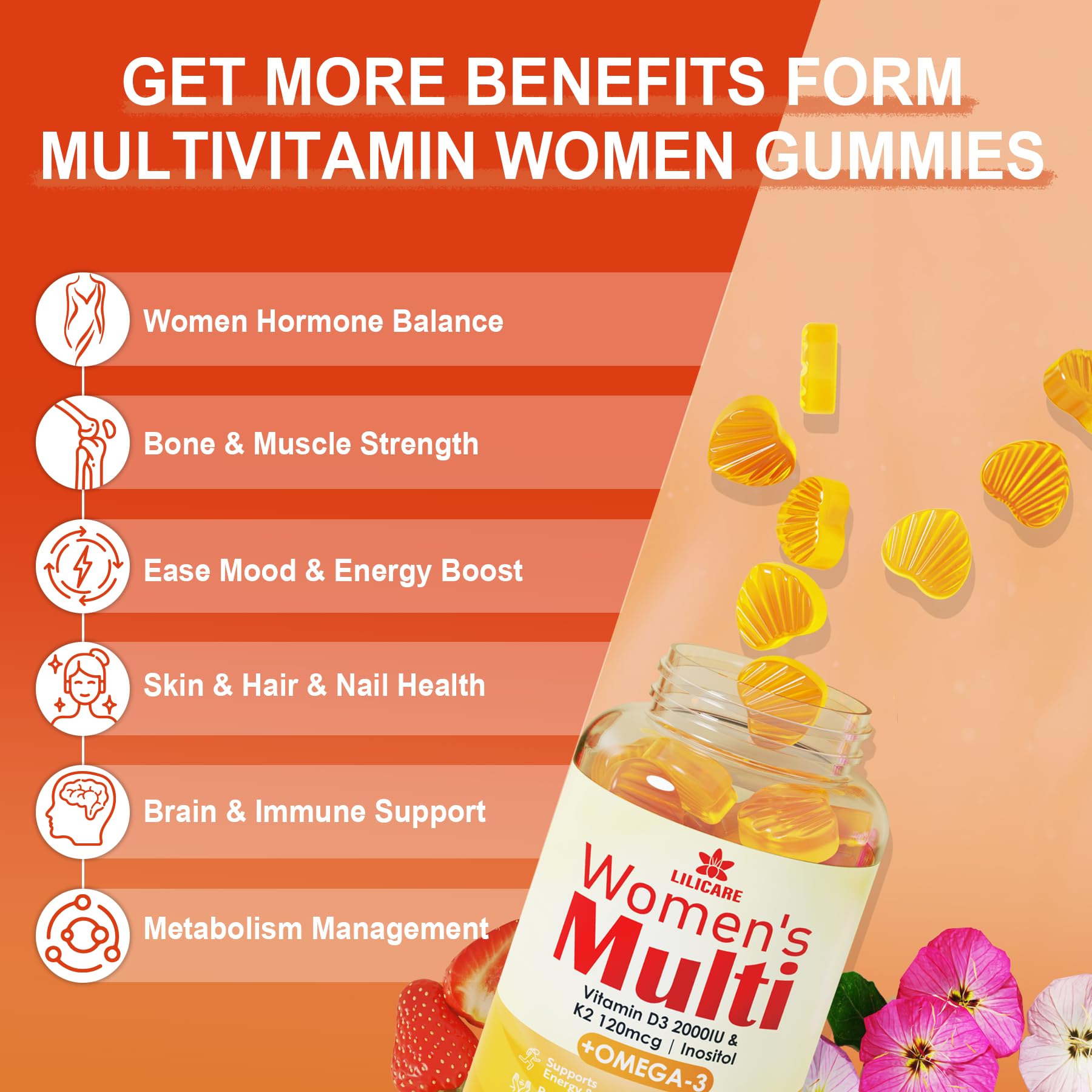 Foto 4 pulgar | Gomitas Multivitamínicas Lilicare Para Mujeres Con Vitamina D3 Y K2, 60 Unidades - Venta Internacional.