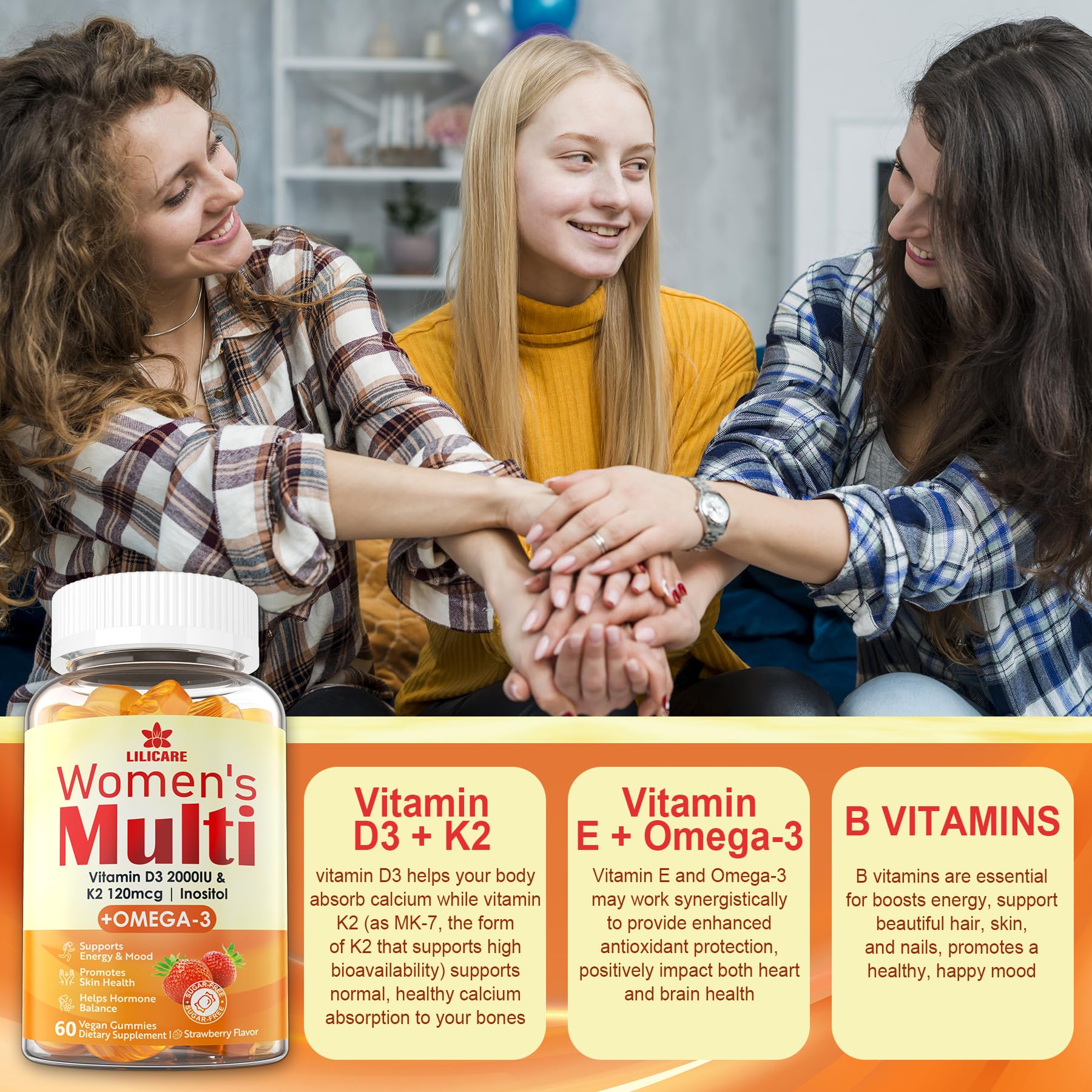 Foto 7 pulgar | Gomitas Multivitamínicas Lilicare Para Mujeres Con Vitamina D3 Y K2, 60 Unidades - Venta Internacional.