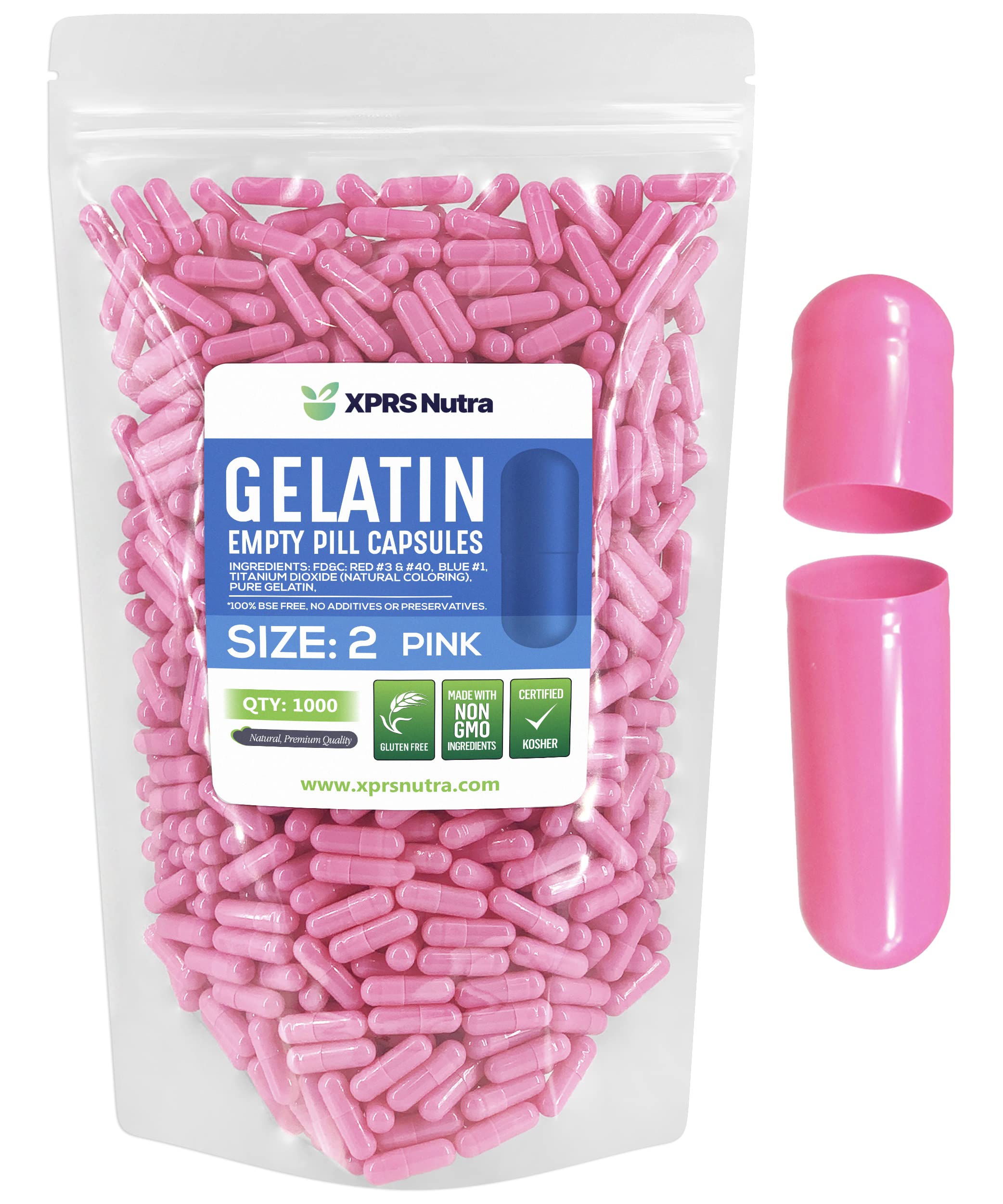 Cápsulas Vacías Xprs Nutra Tamaño 2, 1000 Unidades, Gelatina Rosa - Venta Internacional.