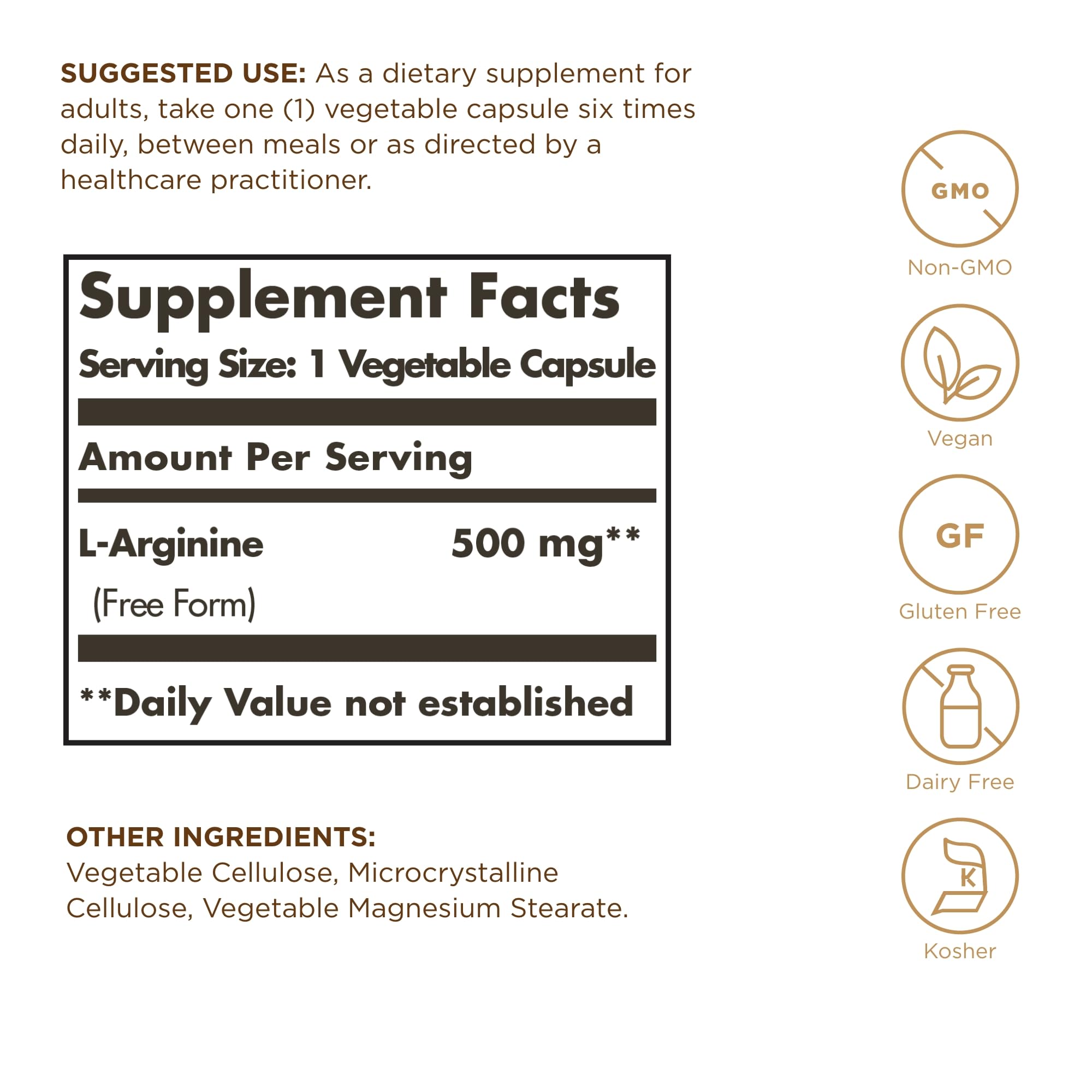 Foto 3 pulgar | Suplemento Solgar L-arginina 500 Mg 100 Cápsulas Vegetales - Venta Internacional.