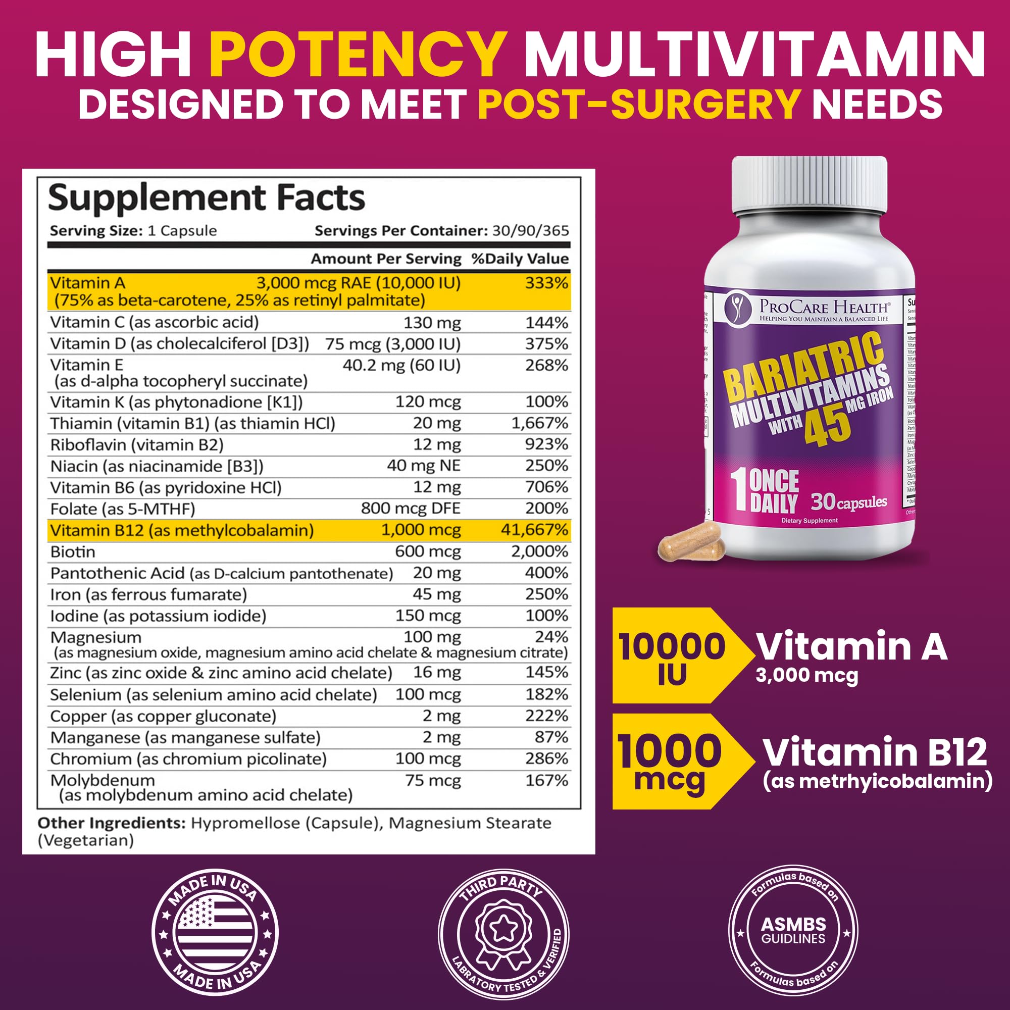 Foto 3 pulgar | Multivitamínico Bariátrico Procare Health Con Hierro 45 Mg 30 Cápsulas - Venta Internacional.