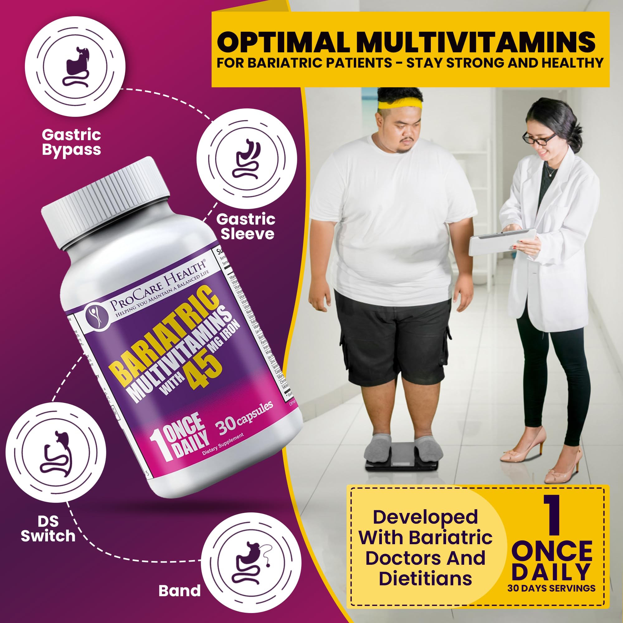 Foto 3 | Multivitamínico Bariátrico Procare Health Con Hierro 45 Mg 30 Cápsulas - Venta Internacional.