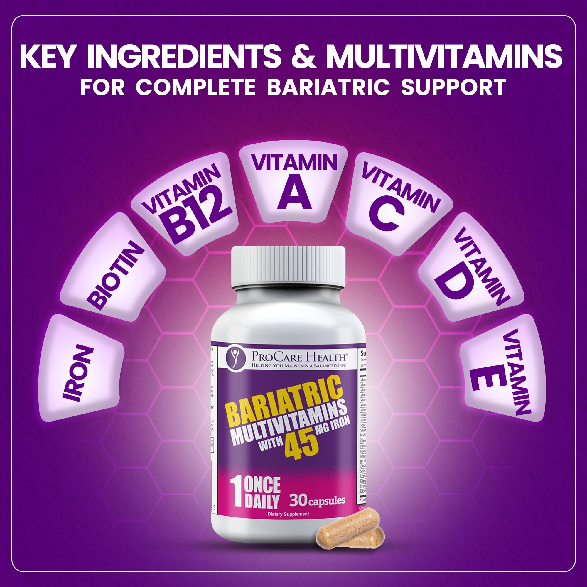 Foto 5 pulgar | Multivitamínico Bariátrico Procare Health Con Hierro 45 Mg 30 Cápsulas - Venta Internacional.