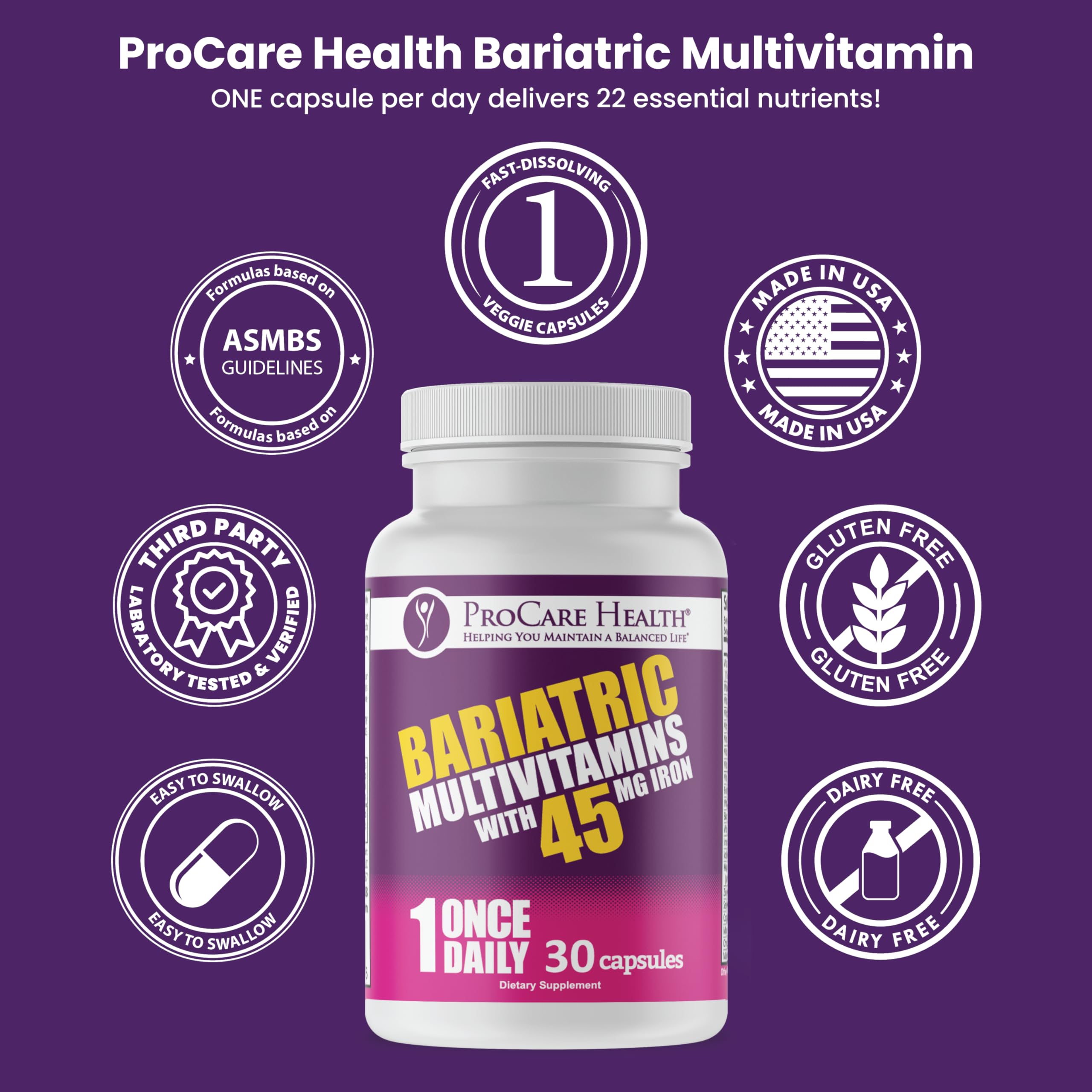 Foto 8 pulgar | Multivitamínico Bariátrico Procare Health Con Hierro 45 Mg 30 Cápsulas - Venta Internacional.