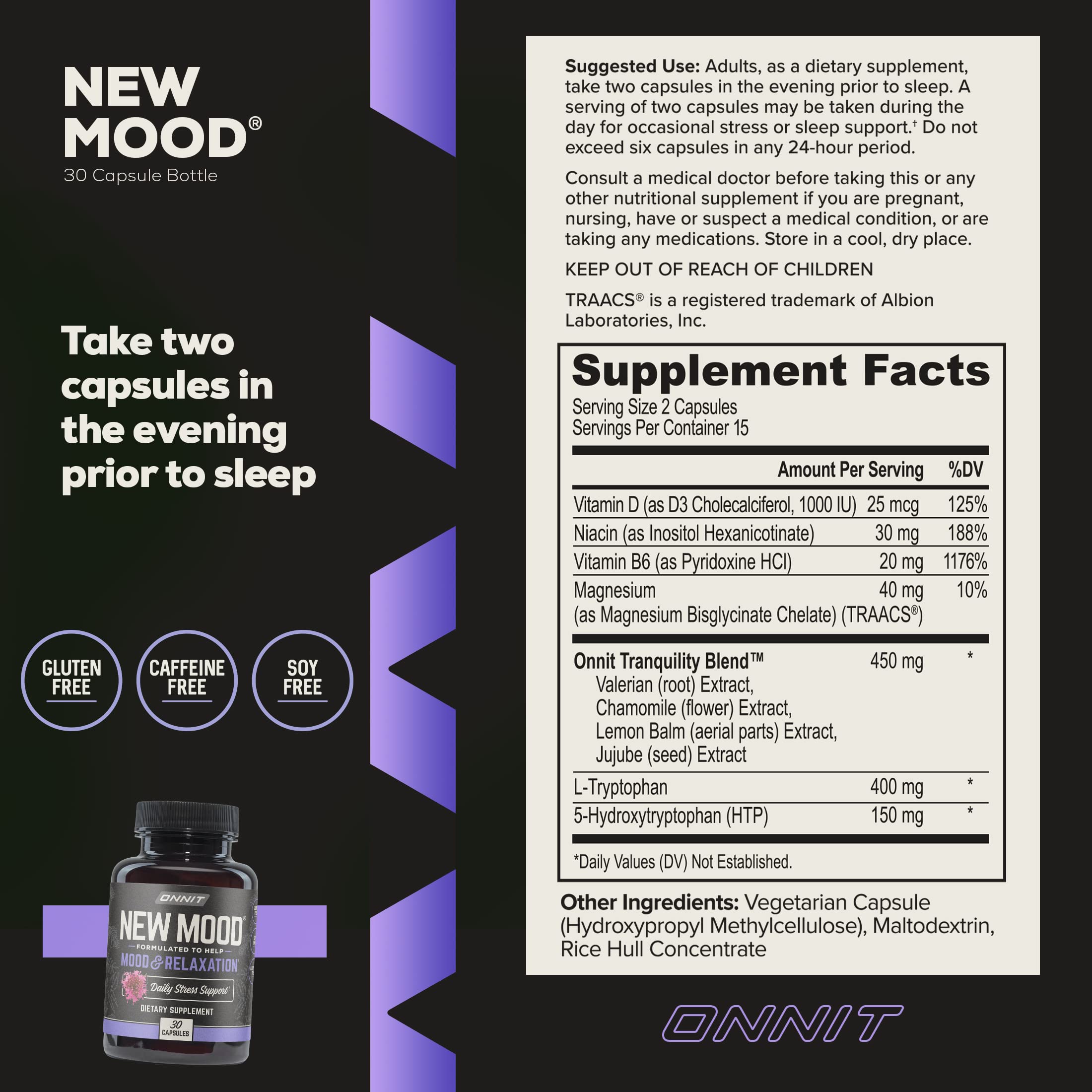 Foto 3 pulgar | Suplemento Onnit New Mood Para Aliviar El Estrés Y Ayudar A Dormir, 30 Unidades - Venta Internacional.