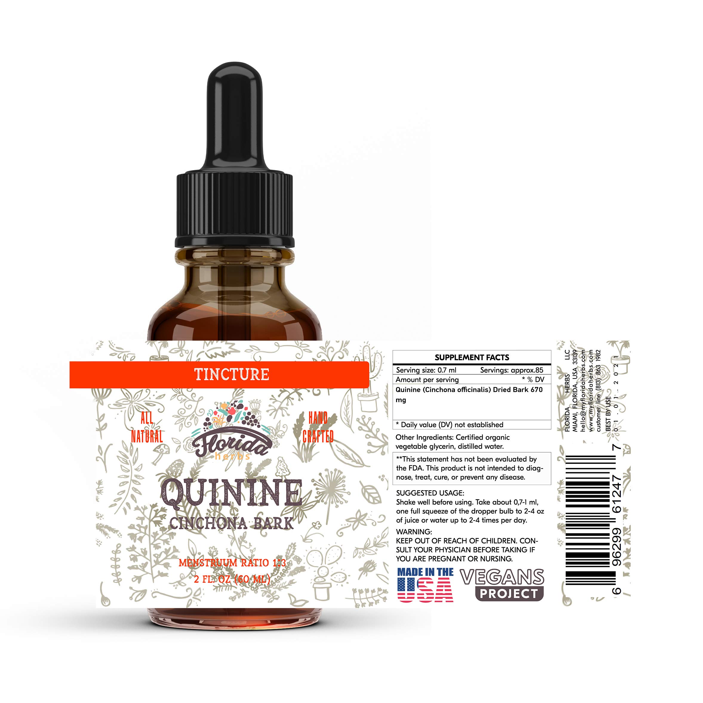 Foto 6 pulgar | Suplemento: Extracto De Tintura De Quinina De Florida Herbs 670 Mg - Venta Internacional.