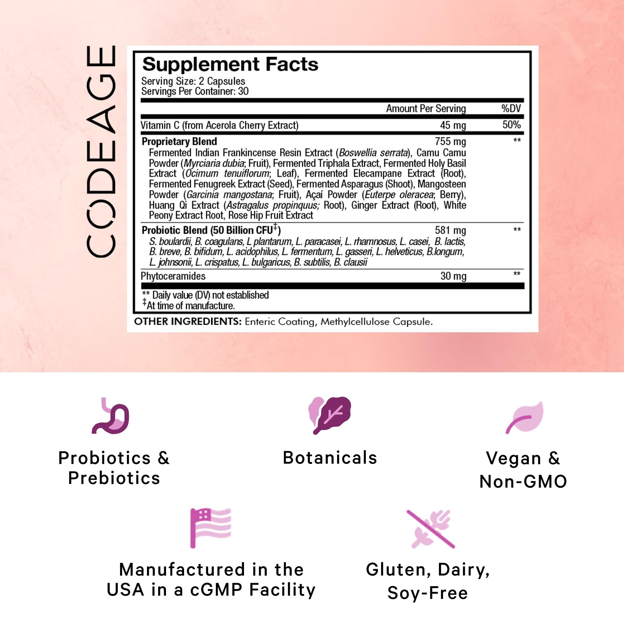 Foto 3 pulgar | Suplemento Codeage Skin Probiotics 60 Cápsulas - Venta Internacional