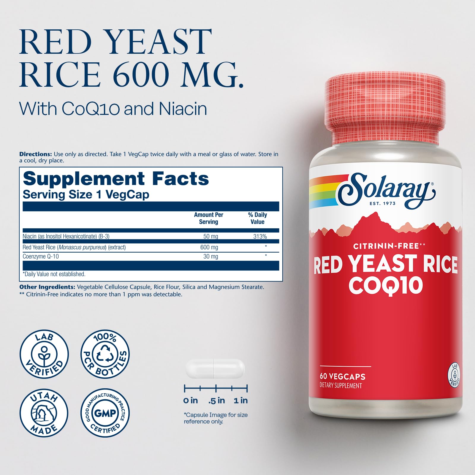 Foto 2 | Suplemento Solaray De Arroz De Levadura Roja Más Coq-10 Y Niacina Sin Rubor - Venta Internacional.