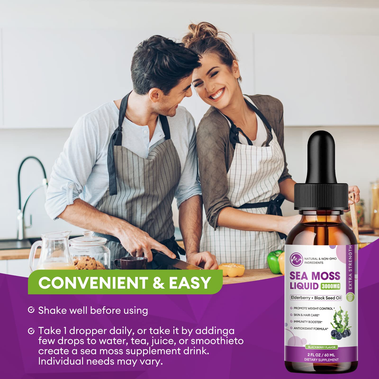 Foto 3 pulgar | Suplemento M Inch Irish Sea Moss 3000 Mg De Aceite De Semilla Negra 1000 Mg - Venta Internacional.