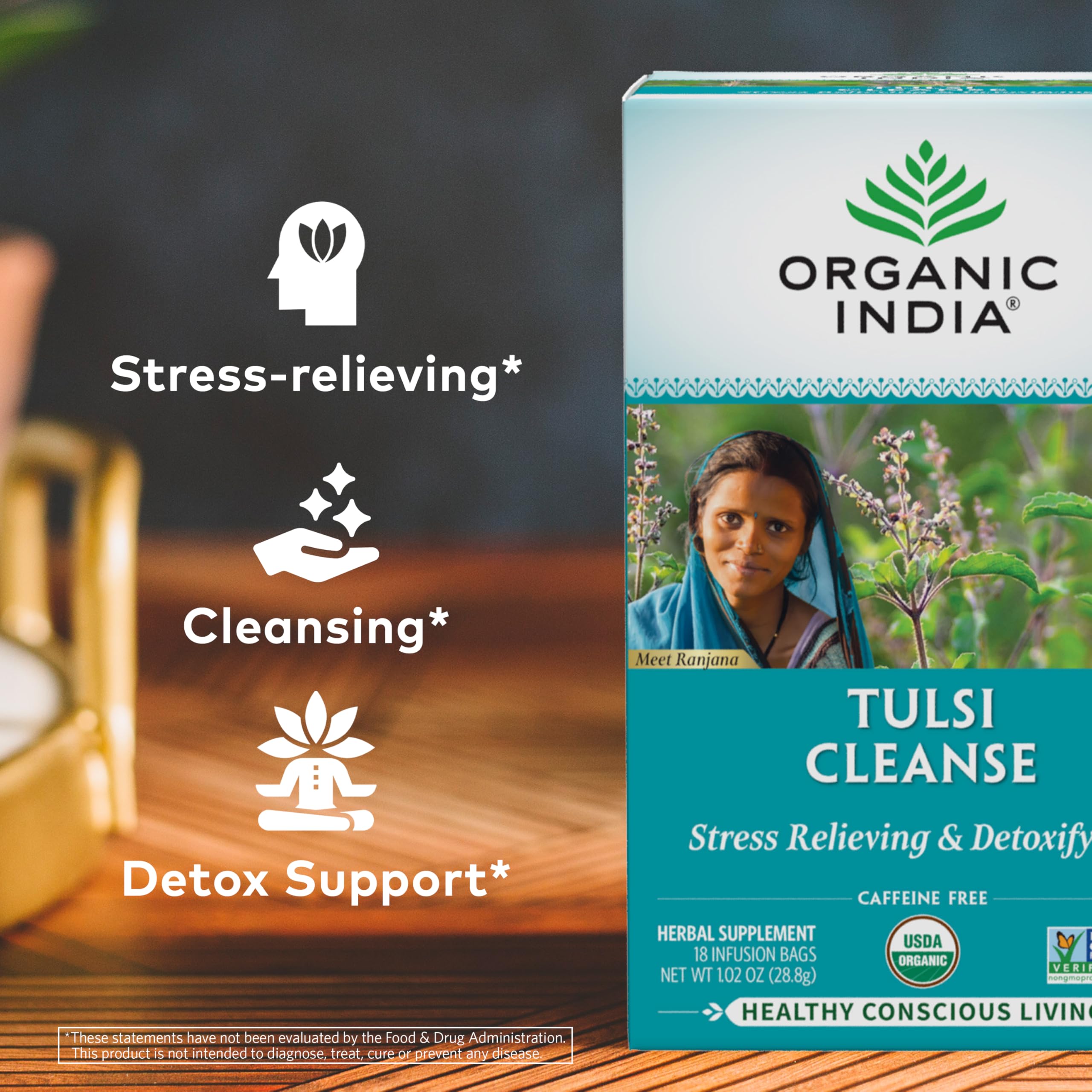 Foto 5 pulgar | Tea Organic India Tulsi Cleanse, Albahaca Sagrada, Jengibre Y Cúrcuma - Venta Internacional.