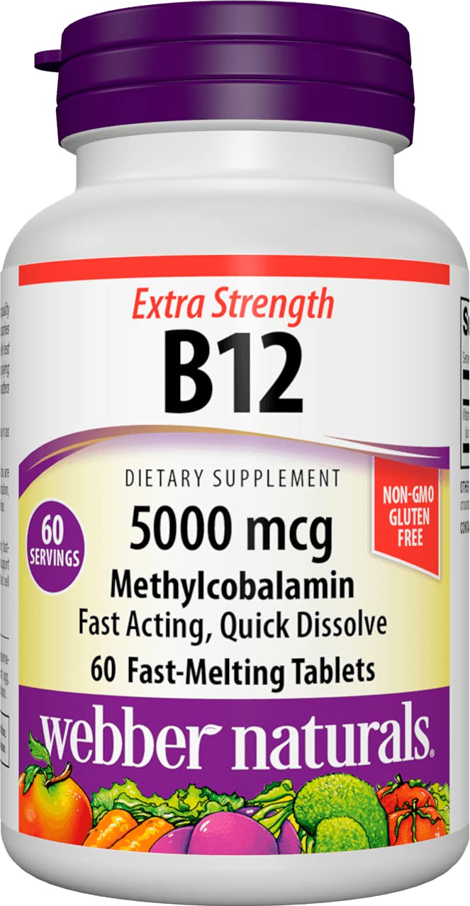 Suplemento Webber Naturals De Vitamina B12, 5000 Mcg, 60 Comprimidos - Venta Internacional.