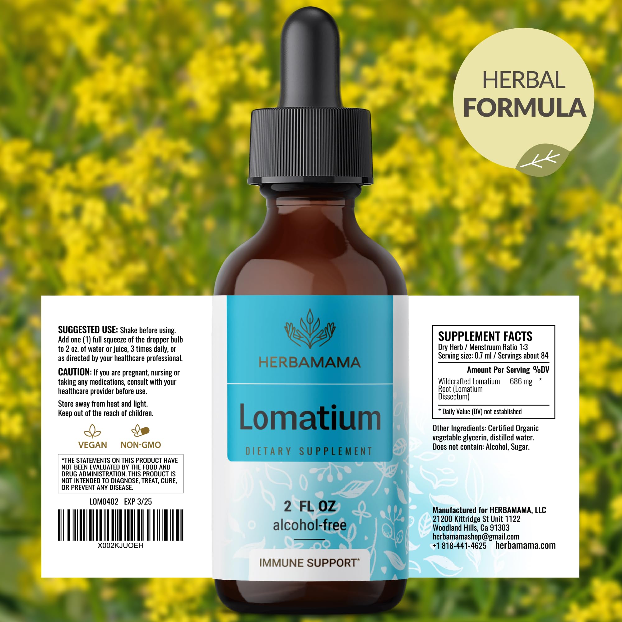 Foto 7 | Extracto De Lomatium Dissectum De Tintura Herbamama, Suministro Para 28 Días - Venta Internacional.