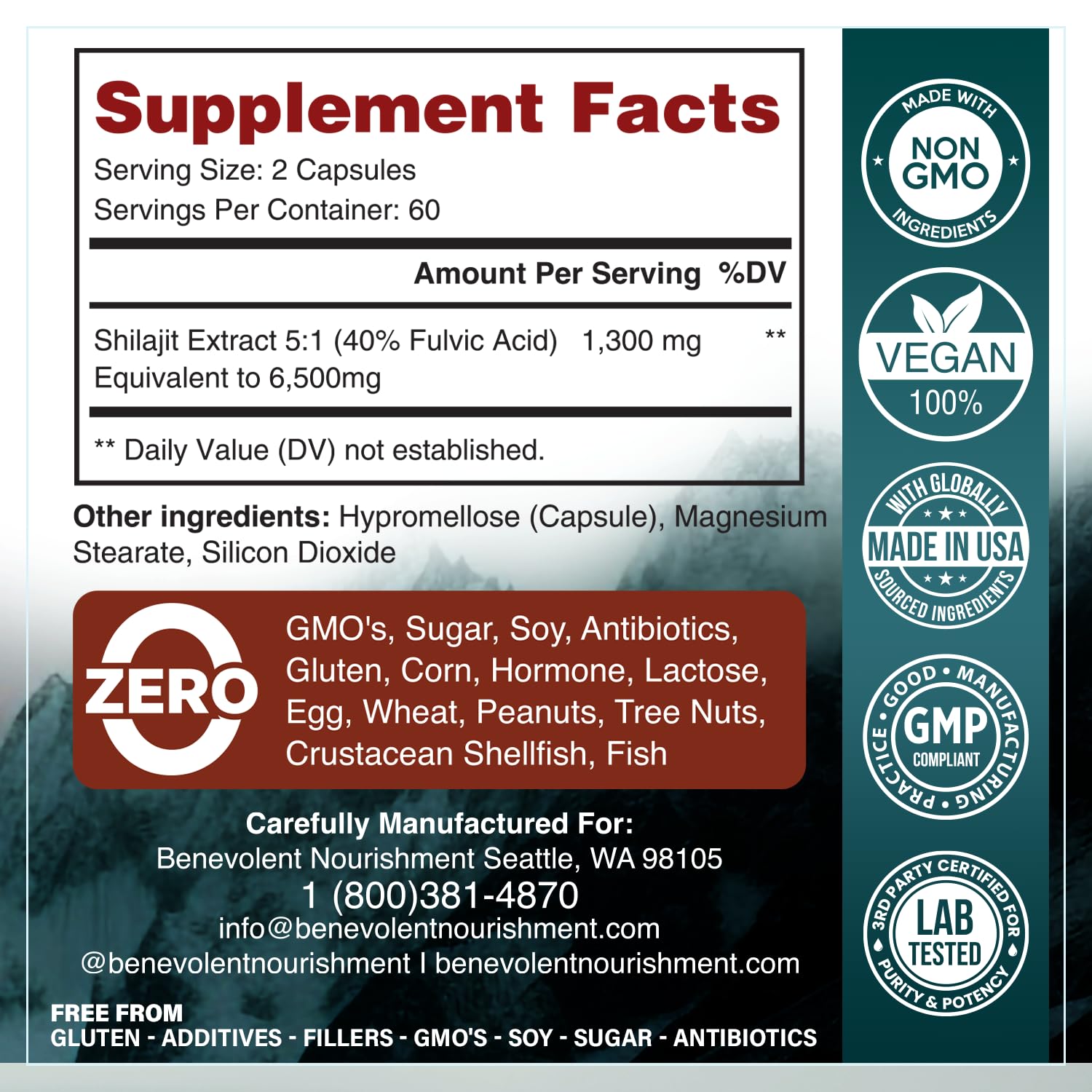 Foto 4 pulgar | Suplemento Benevolent Nourishment Shilajit 6500 Mg 120 Cápsulas - Venta Internacional.
