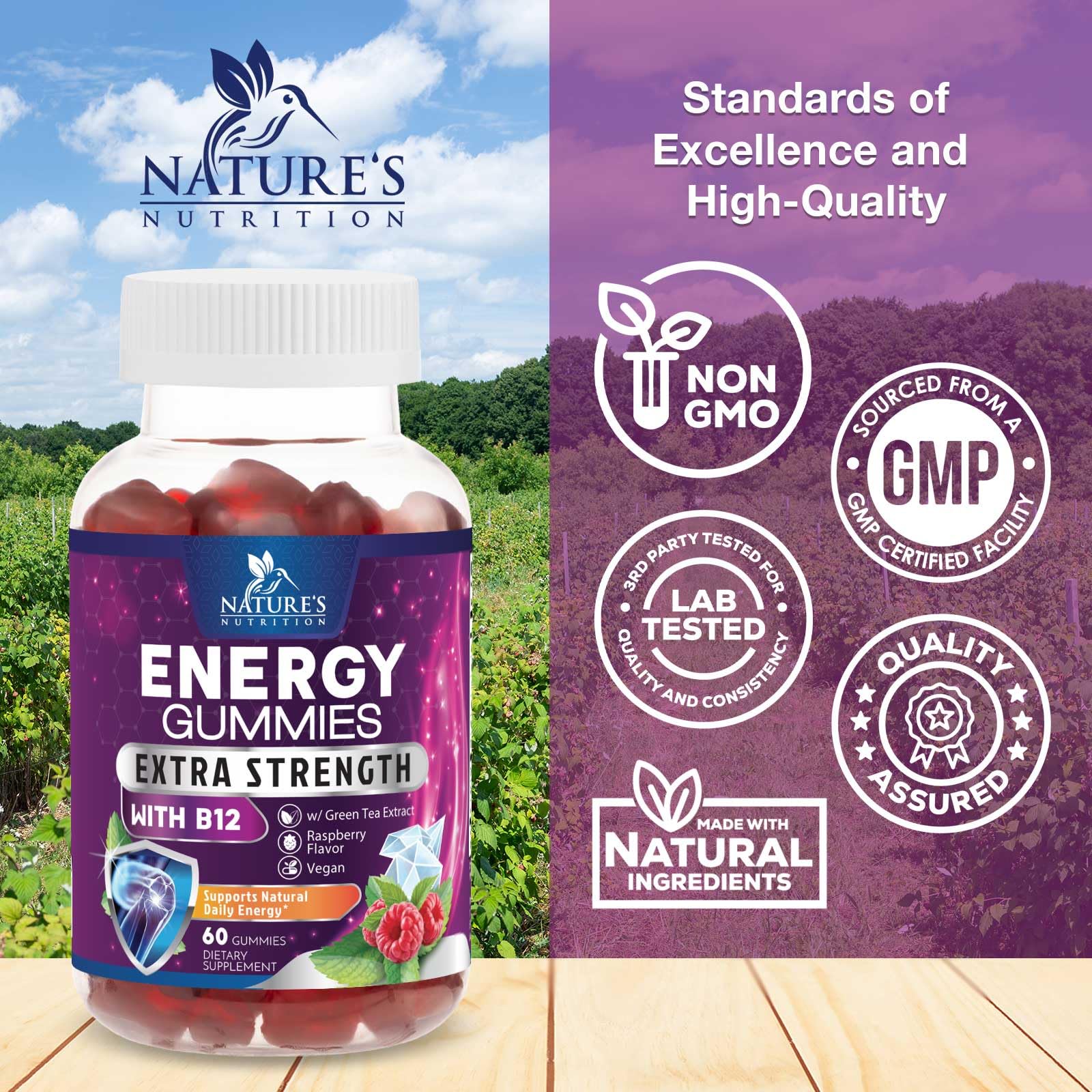 Foto 5 pulgar | Energy Gummies Nature's Nutrition Con Vitamina B12, 1000 Mcg, 60 Cápsulas Masticables - Venta Internacional.