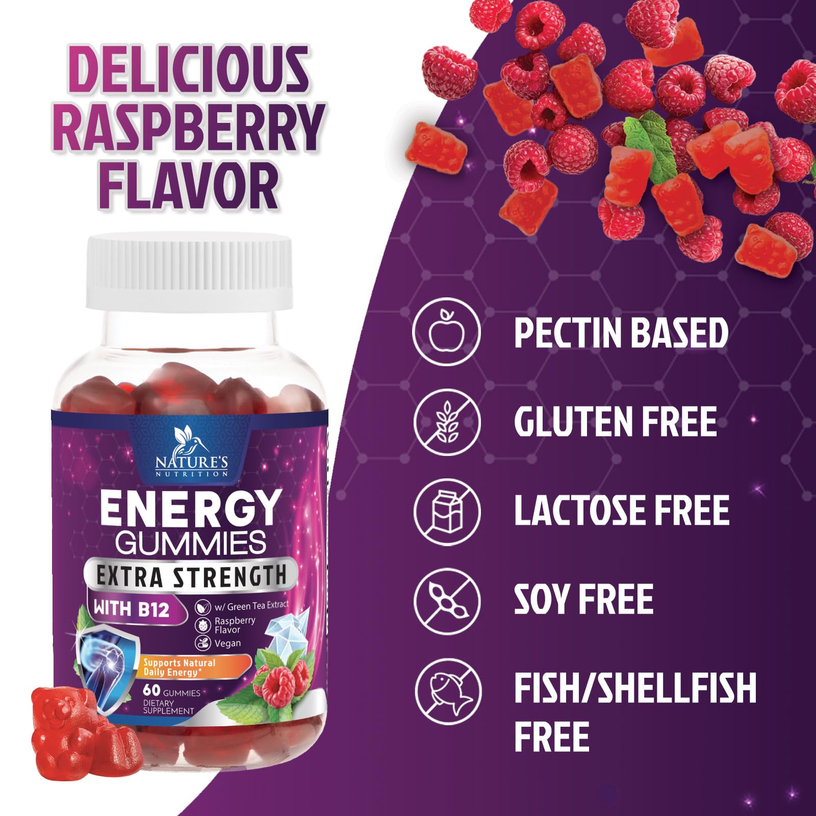 Foto 8 pulgar | Energy Gummies Nature's Nutrition Con Vitamina B12, 1000 Mcg, 60 Cápsulas Masticables - Venta Internacional.