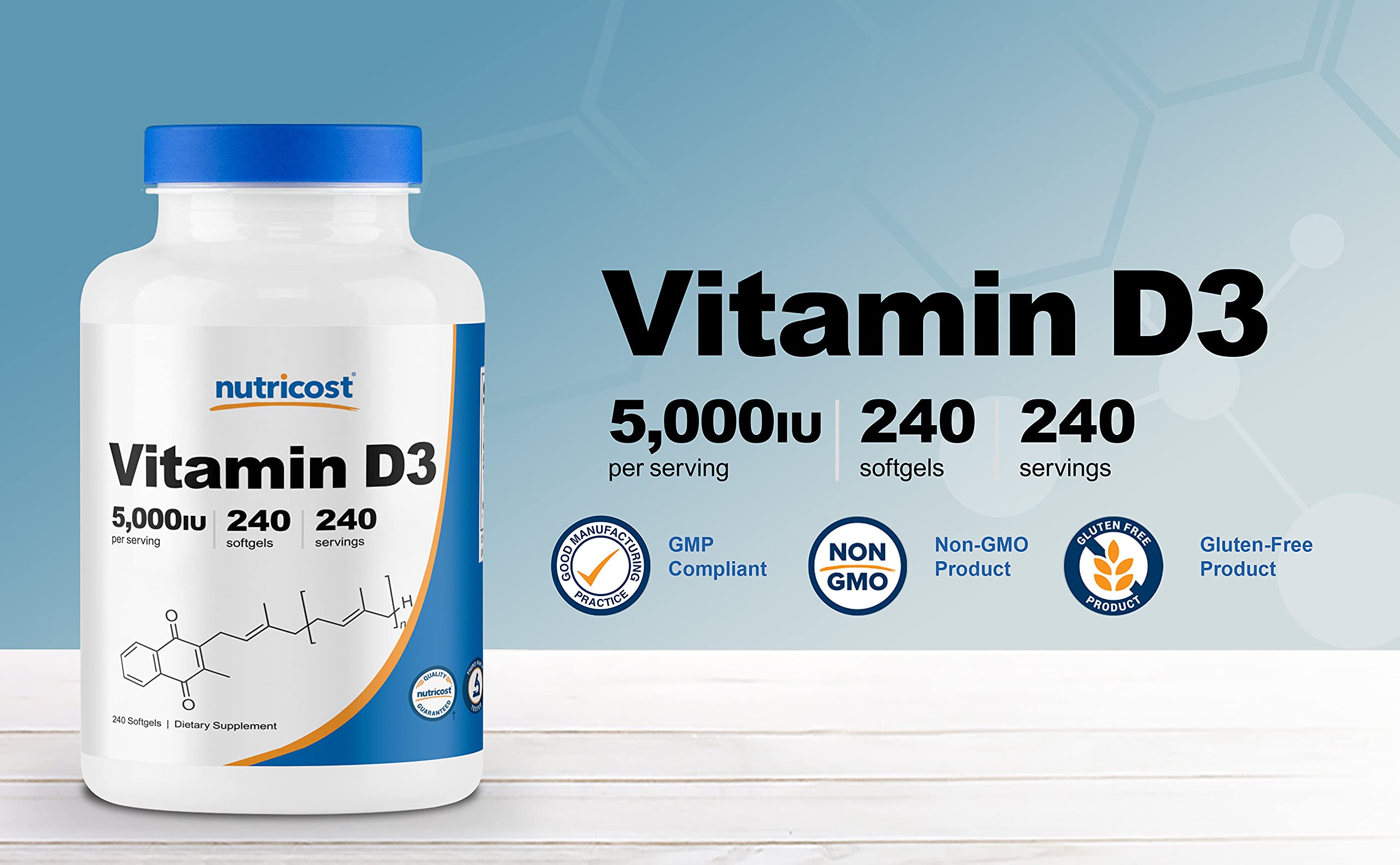 Foto 4 pulgar | Suplemento Nutricost De Vitamina D3 5000 Ui 240 Cápsulas Blandas X3 - Venta Internacional.