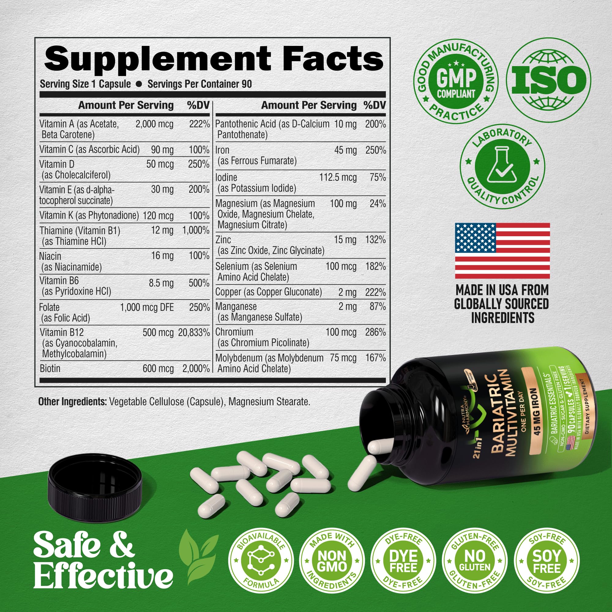 Foto 7 pulgar | Suplementos Nutraharmony, Multivitamínico Bariátrico, 45 Mg De Hierro, 90 Cápsulas - Venta Internacional.